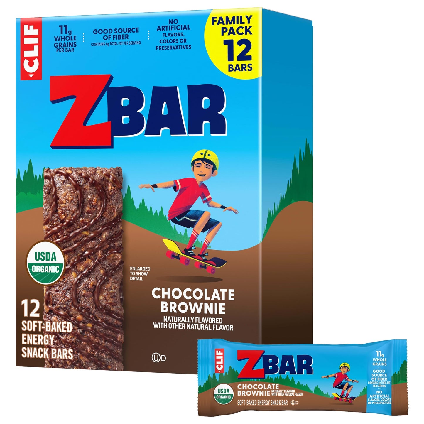 Zbar - Chocolate Brownie - Soft-Baked Energy Snack Bars - Non-GMO - 11g Whole Grains - USDA Organic Granola Bars - Snacks for Kids (12 Pack)