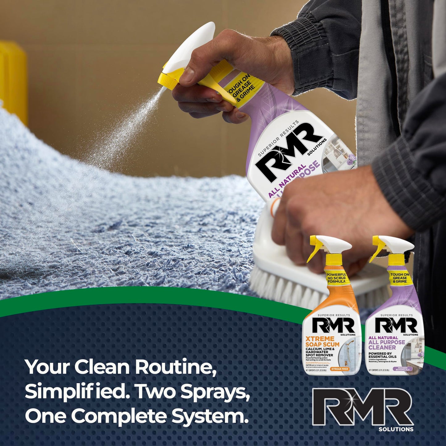 RMR Clean Slate System - Xtreme Soap Scum Remover + All Natural All Purpose Cleaner, 2-Step Bathroom & Household Cleaning Bundle for Shower, Tub