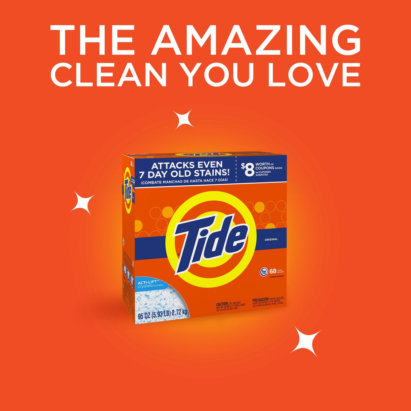 Tide Original HE Turbo Powder Laundry Detergent, 68 Loads, 95 Oz