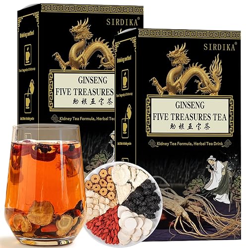 Ginseng Five Treasure Tea, Kidney Teas Formula Ginseng Six Treasure Tea, 6 Precious Ingredients Formula, Traditional Chinese Herbal Cleanse DetoxTea