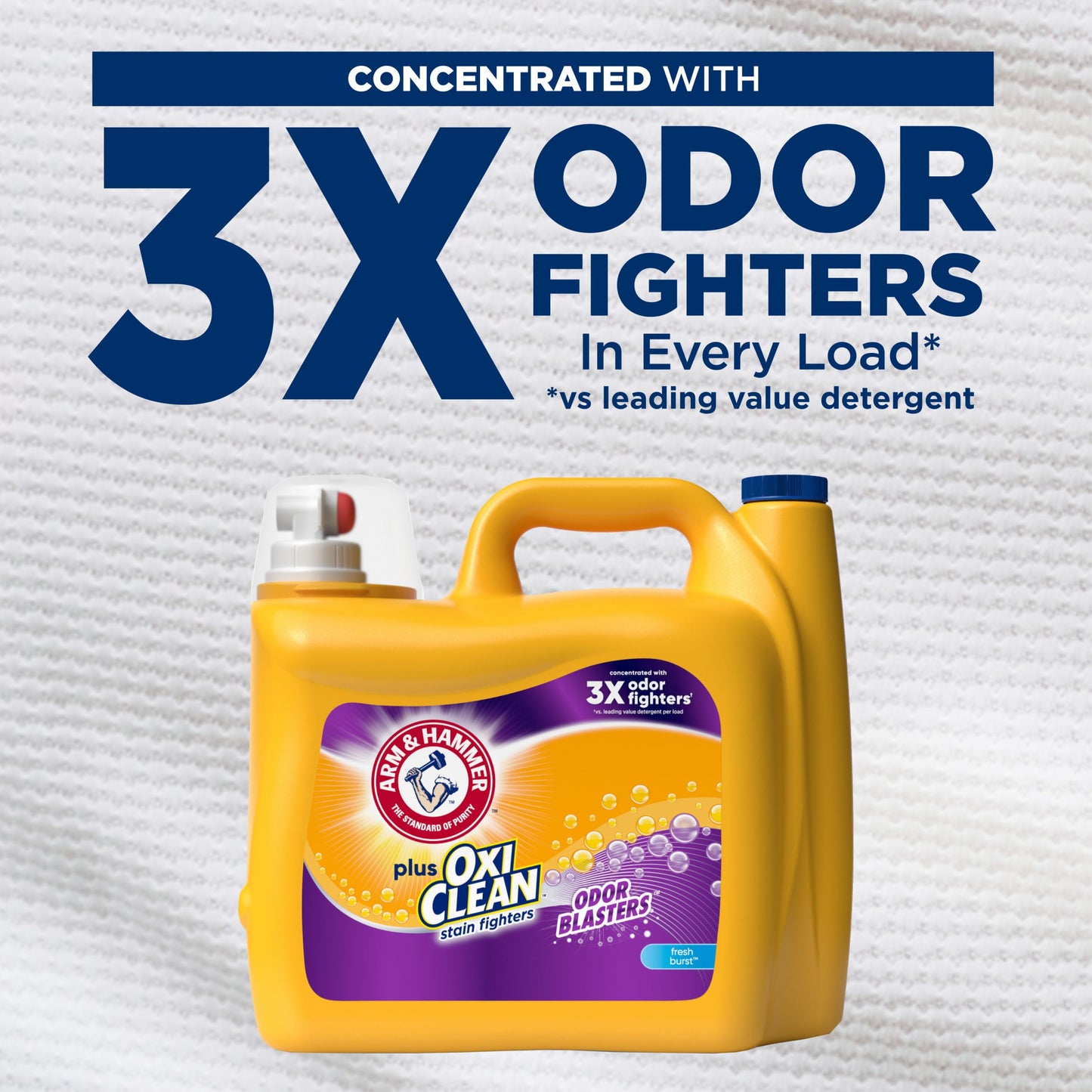 ARM & HAMMER Plus OxiClean with Odor Blasters Liquid Laundry Detergent, Laundry Odor Remover, Attacks Stains, Fresh Burst Scent, 122 Loads, 158.6 Fl