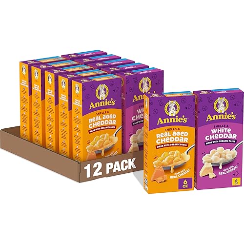 Annie's Organic Macaroni and Cheese Variety Pack, Shells & White Cheddar and Shells & Real Aged Cheddar, 6 oz (Pack of 12)