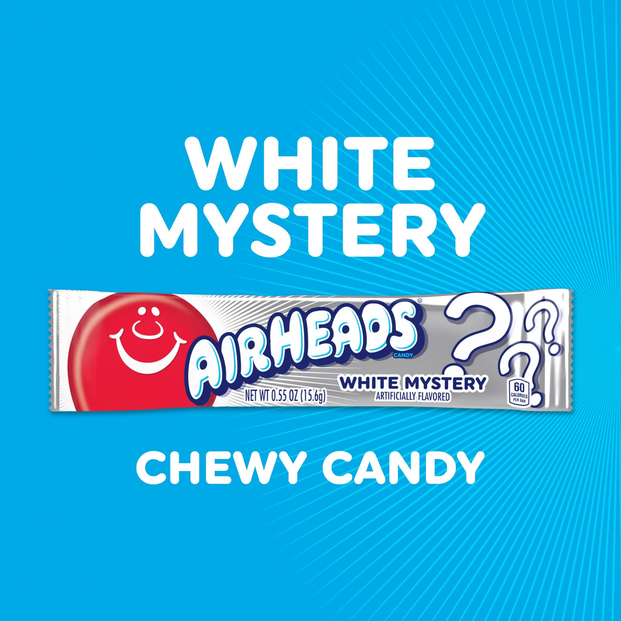 Airheads Full-Size Candy Bars, Taffy Candy Pack, Individually Wrapped Bulk Candy, White Mystery Flavor Artificially Flavored, 36 Count Box