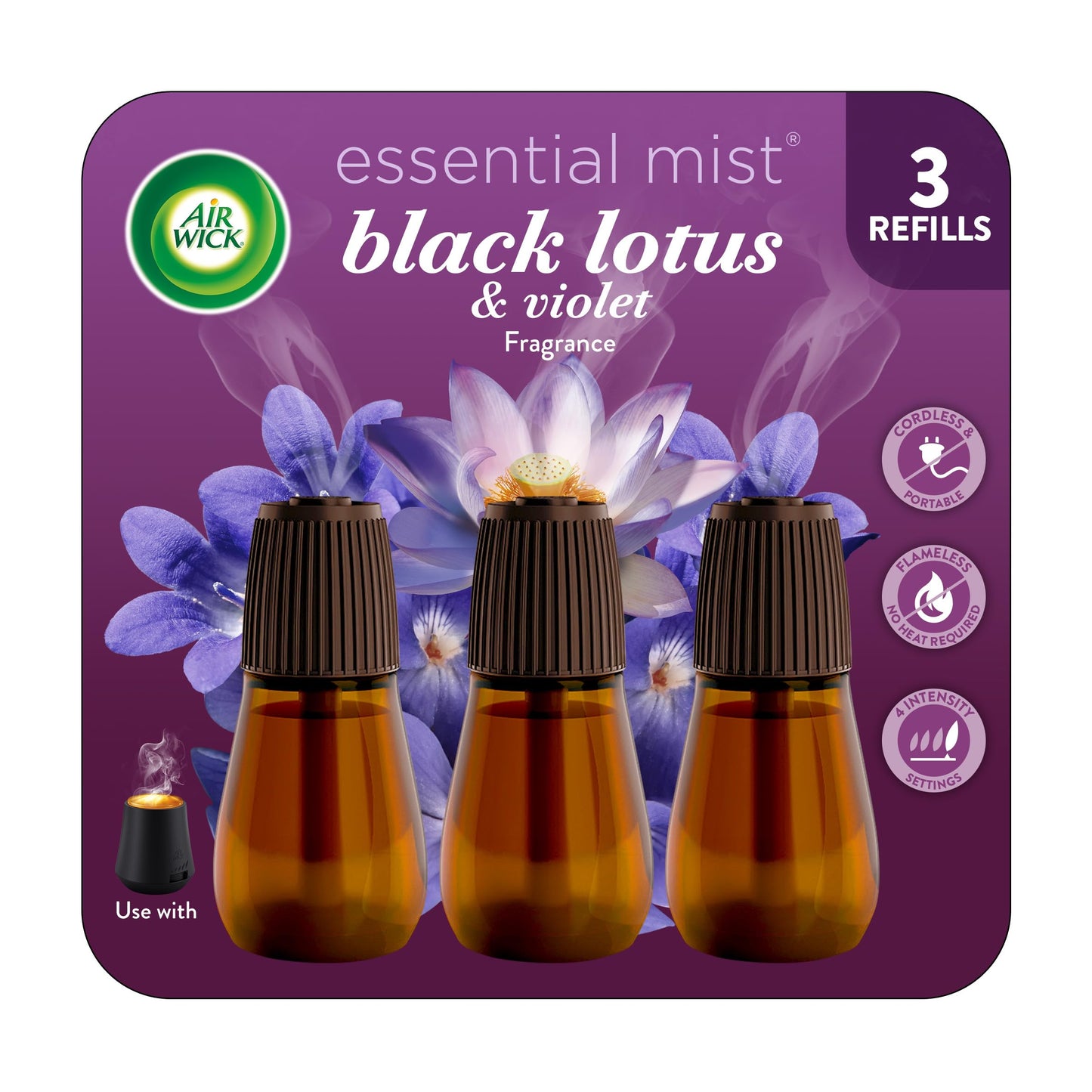 Air Wick Essential Mist Scented Oil Air Freshener Diffuser Refills, Black Lotus and Violet, 3 Count