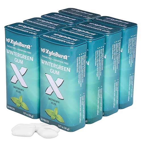XyloBurst Gum | Xylitol Chewing Gum | Sugar Free, Gluten Free, Keto Friendly | Aspartame Free Gum For Oral Health | Winter Green | 24 Pieces (Pack