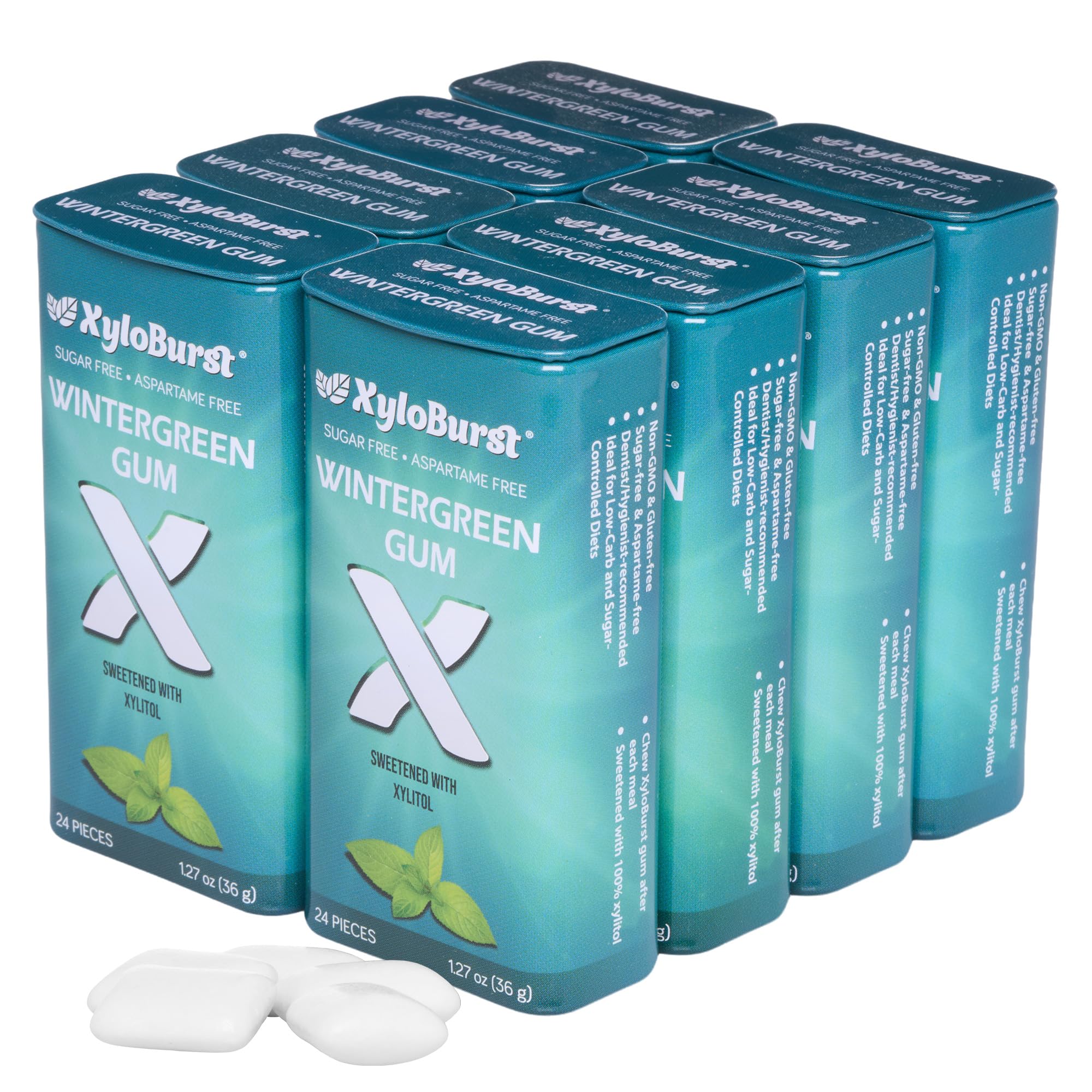 XyloBurst Gum | Xylitol Chewing Gum | Sugar Free, Gluten Free, Keto Friendly | Aspartame Free Gum For Oral Health | Winter Green | 24 Pieces (Pack