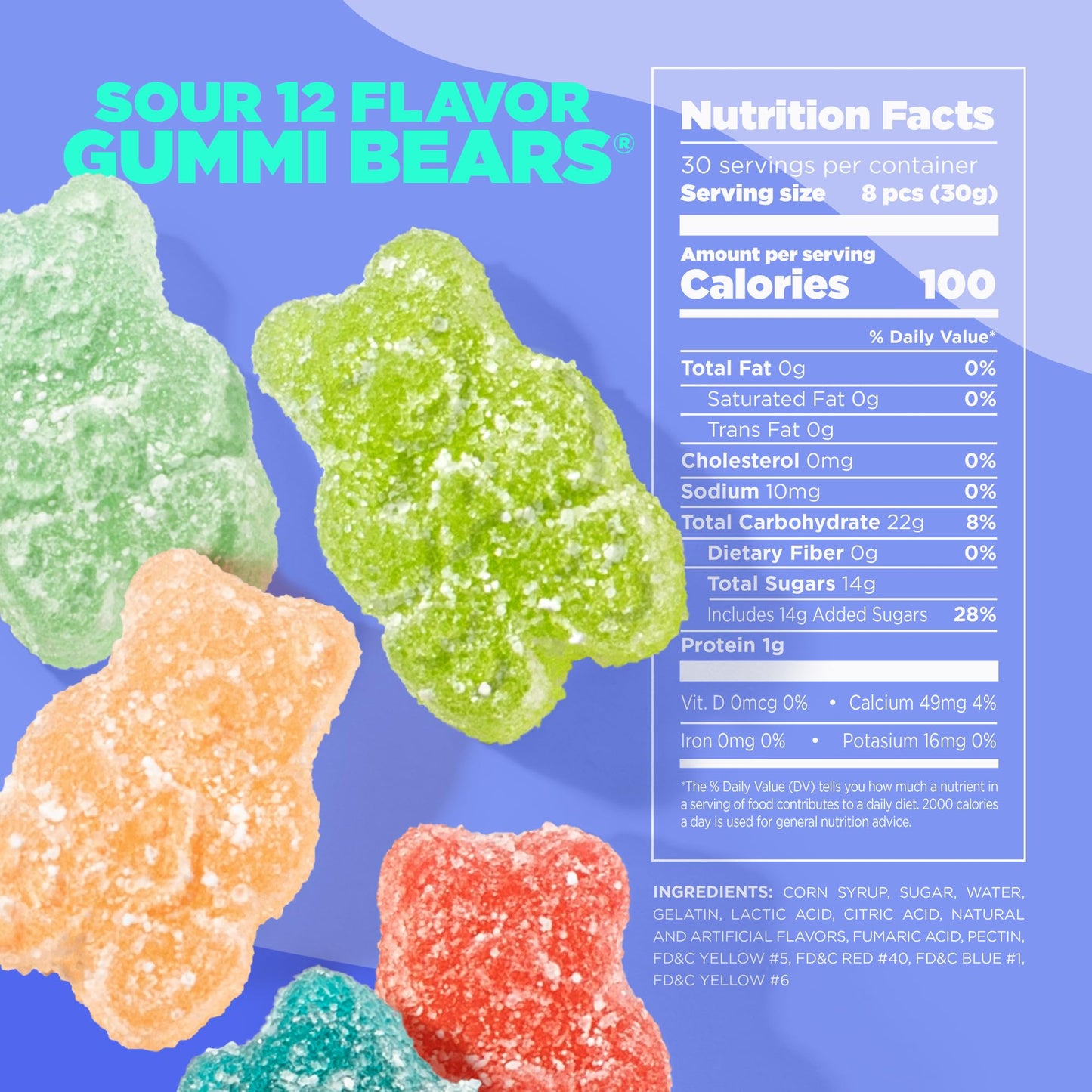 Albanese World's Best Sour 12 Flavor Gummi Bears | 32oz Bag of Candy | 12 Unique Super Sour Flavors, Gluten Free, Fat Free, Soft and Chewy Gummy Bears