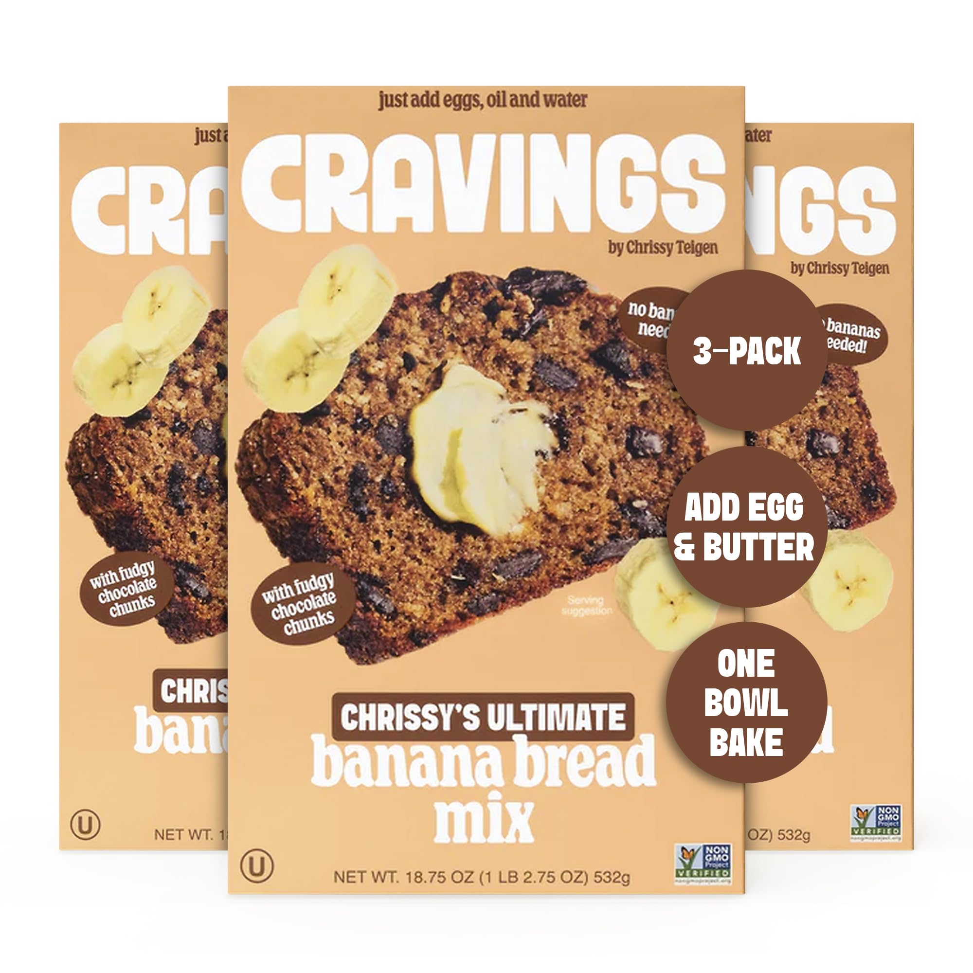 Cravings by Chrissy Teigen Banana Bread Mix - Just Add Eggs, Oil, Water - Banana Cake or Banana Muffin Mix (Pack of 3)