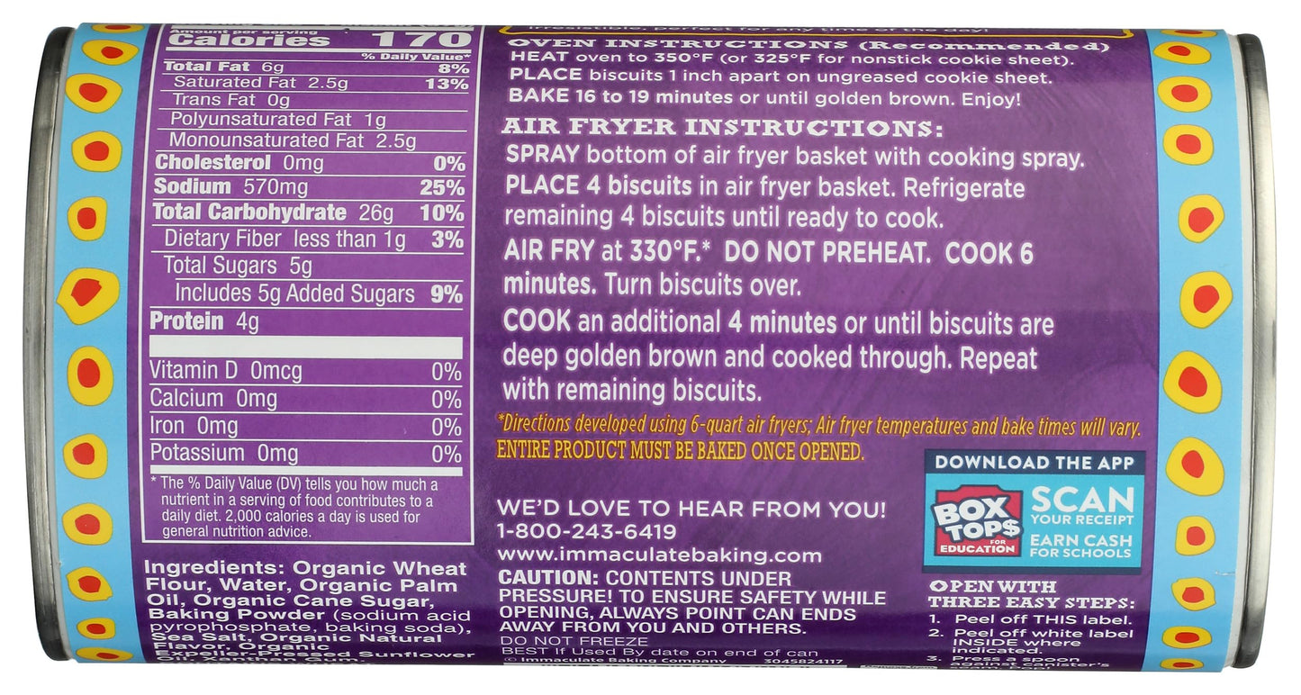 Immaculate Baking Organic Biscuits, Ready to Bake Flaky Biscuits, 8 Count, 16 oz