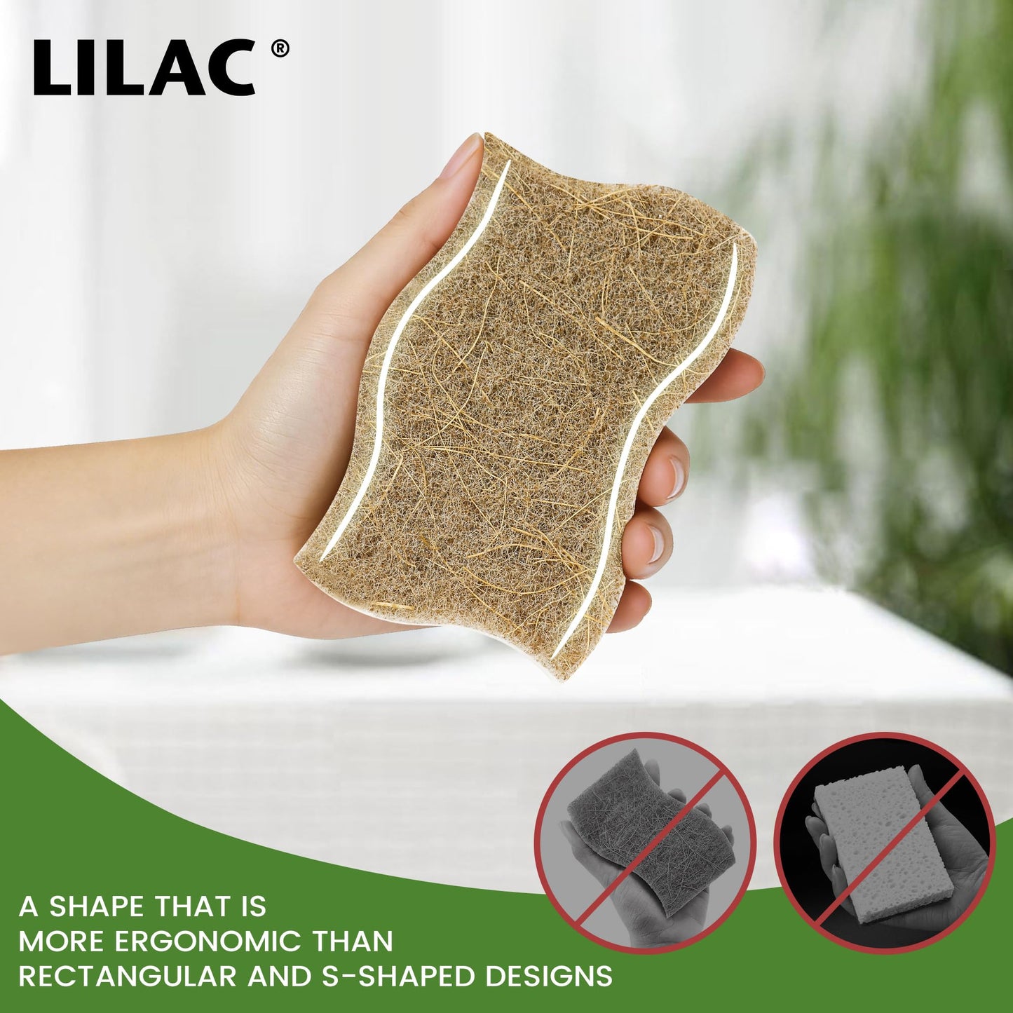 LILAC 12 Pack Natural Cellulose Sponges for Dishes - Non-Scratch Kitchen Scrub Sponges - 100% Biodegradable & Eco-Friendly Cleaning Sponges