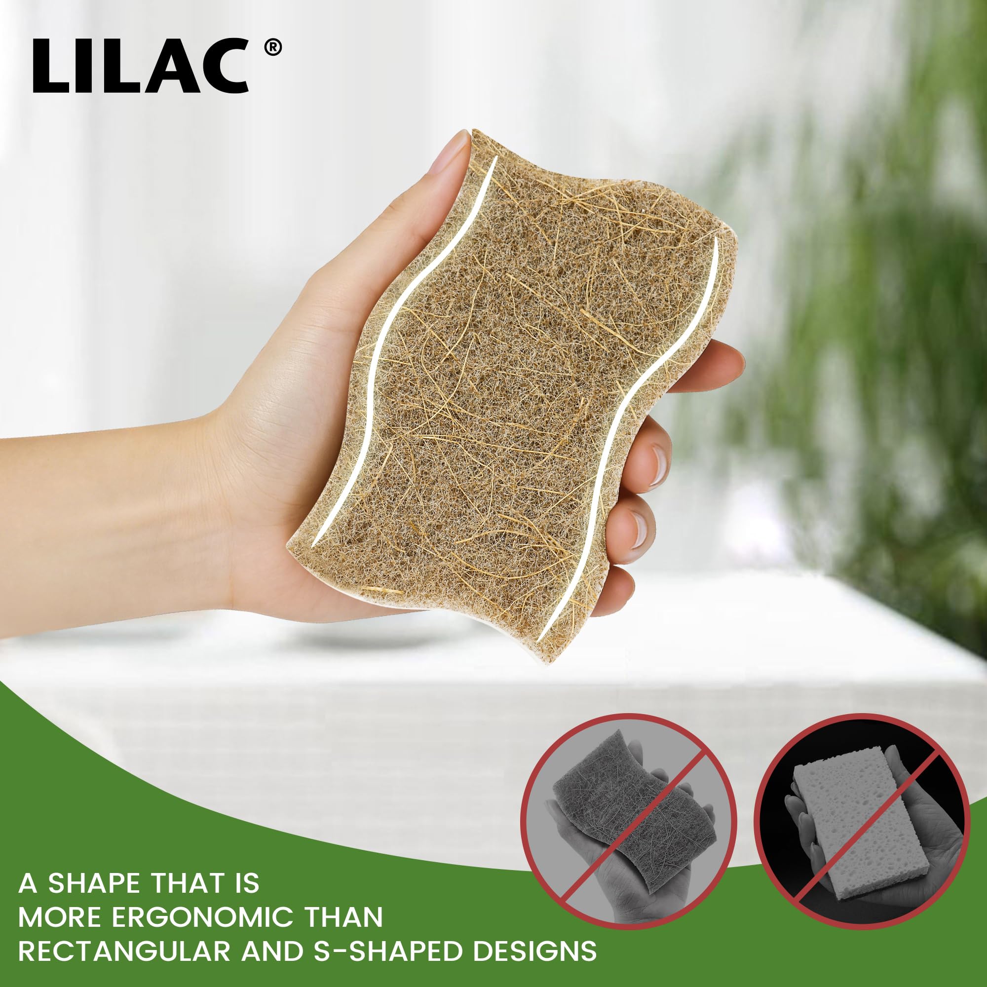 LILAC 12 Pack Natural Cellulose Sponges for Dishes - Non-Scratch Kitchen Scrub Sponges - 100% Biodegradable & Eco-Friendly Cleaning Sponges
