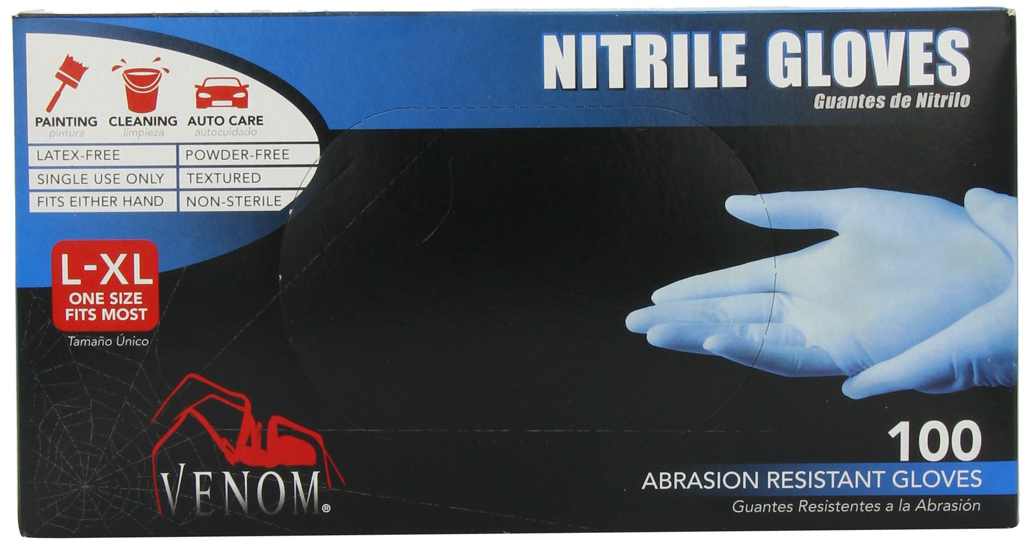 Medline Venom Nitrile Gloves, Powder-Free, Multi-Purpose, Disposable, Comfortable, Strong, Non-Slip Grip, One-Size, 100 Count