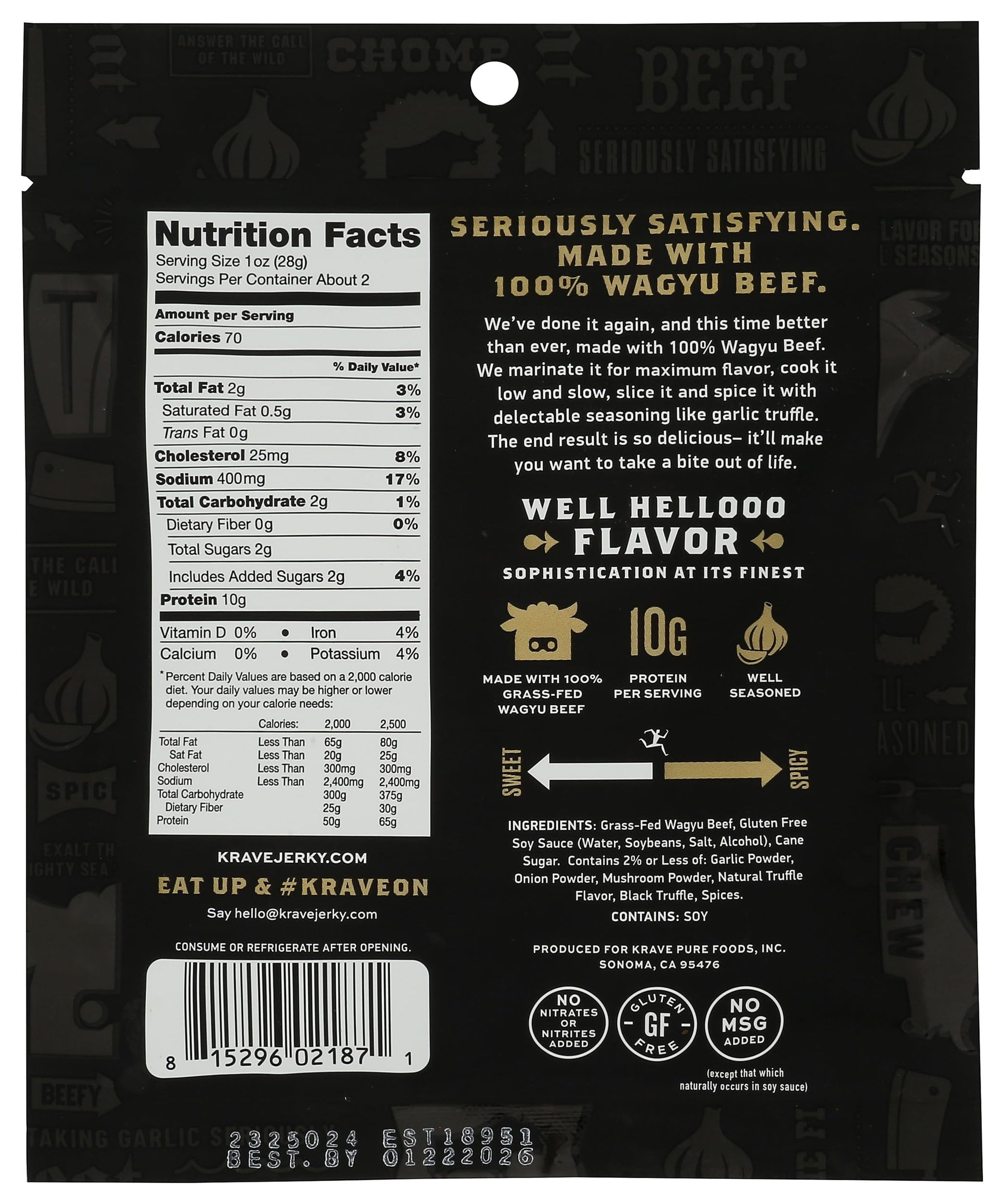 Krave Jerky Garlic Truffle Wagyu Beef Jerky, 2.1 OZ