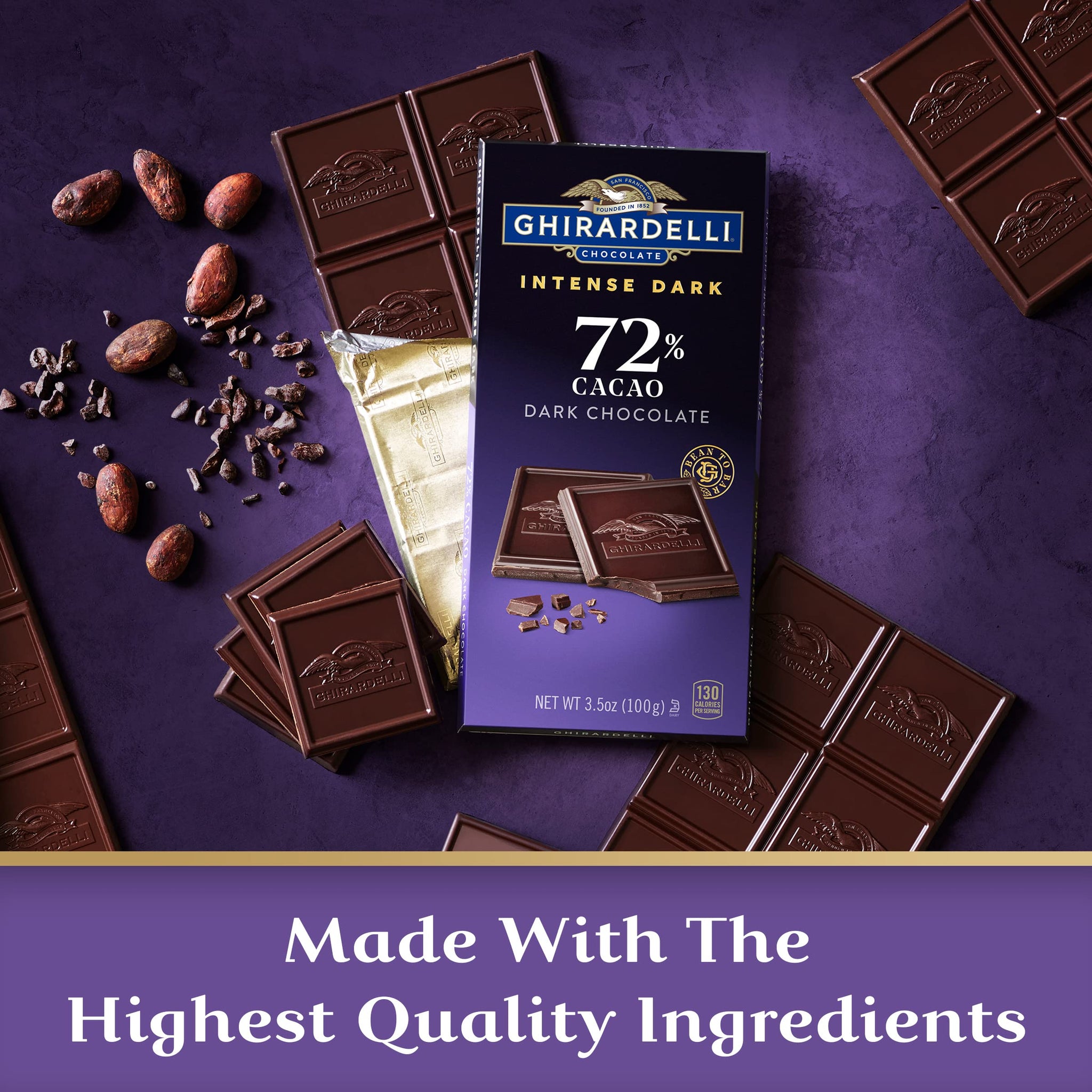 GHIRARDELLI Intense Dark Chocolate Bar, 72% Cacao, 3.5 Oz Bar