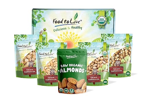 Food to Live Organic Brooklyn Nuts Gift Box - Make your day with our Roasted Blanched Hazelnuts, Roasted and Salted Pistachios, Raw Cashews, Almonds