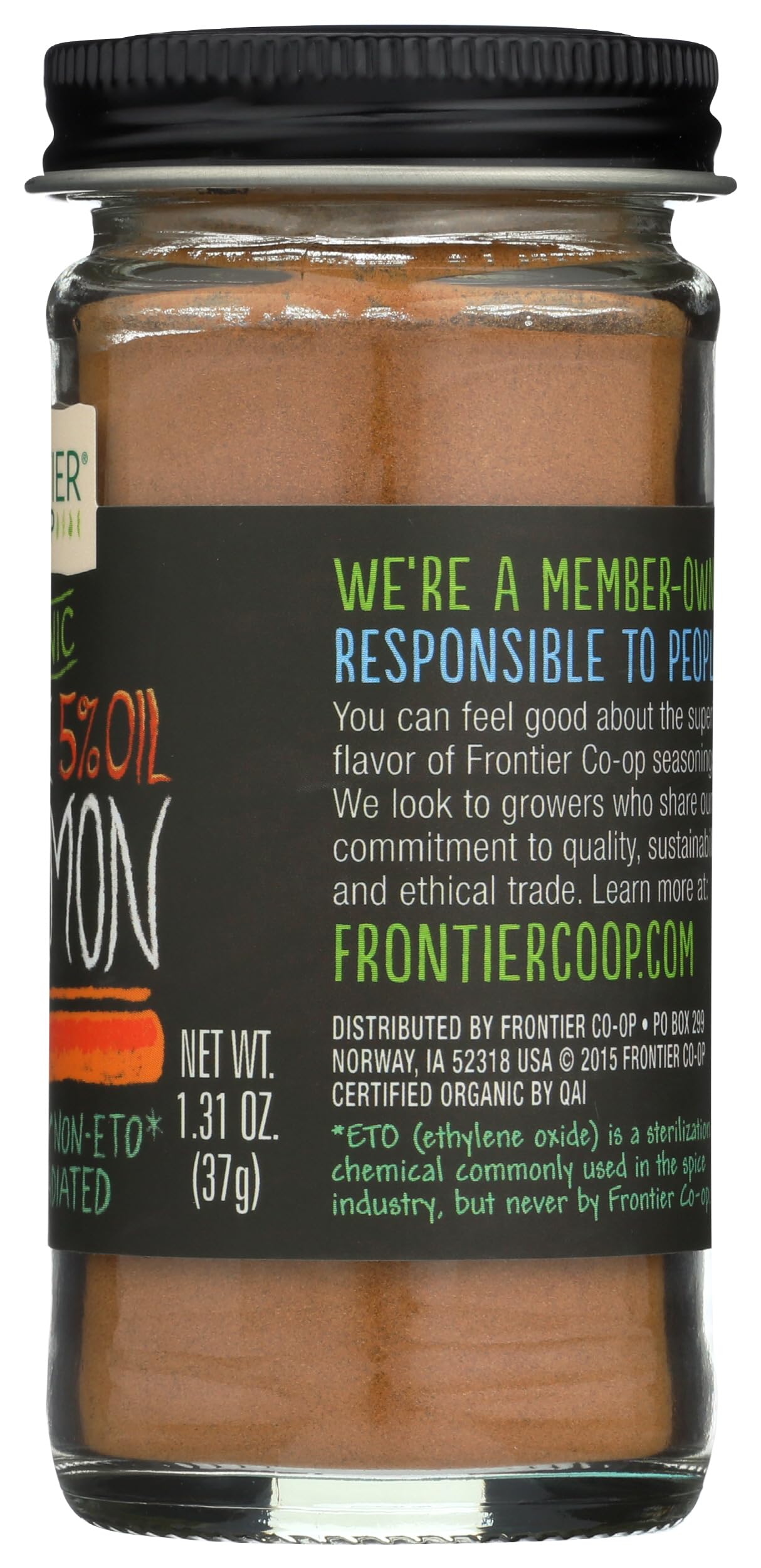 Frontier Organic Ground Vietnamese Cinnamon, 1.31 Ounce Bottle, Premium Quality Cinnamon, Full Balanced Spicy Flavor, Kosher