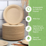 Jenvita Bamboo Paper Compartment Plates Disposable (50-Pack, 9-inch) - Sturdy & Microwave Safe | Heavy Duty Disposable Plates with Dividers | PFAS