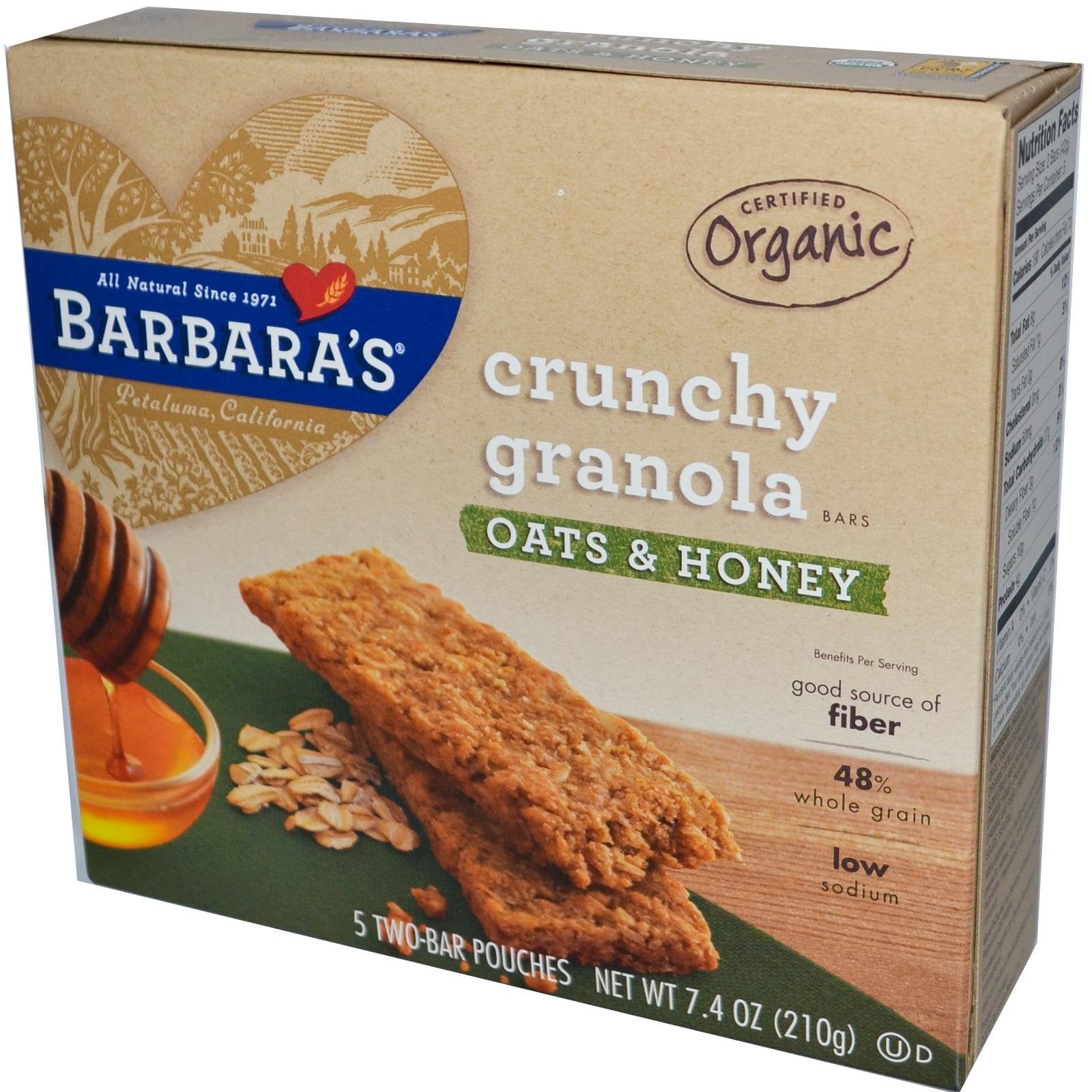 Barbara's Bakery Crunchy Organic Granola Bars, Oats & Honey, 7.4-Ounce Box