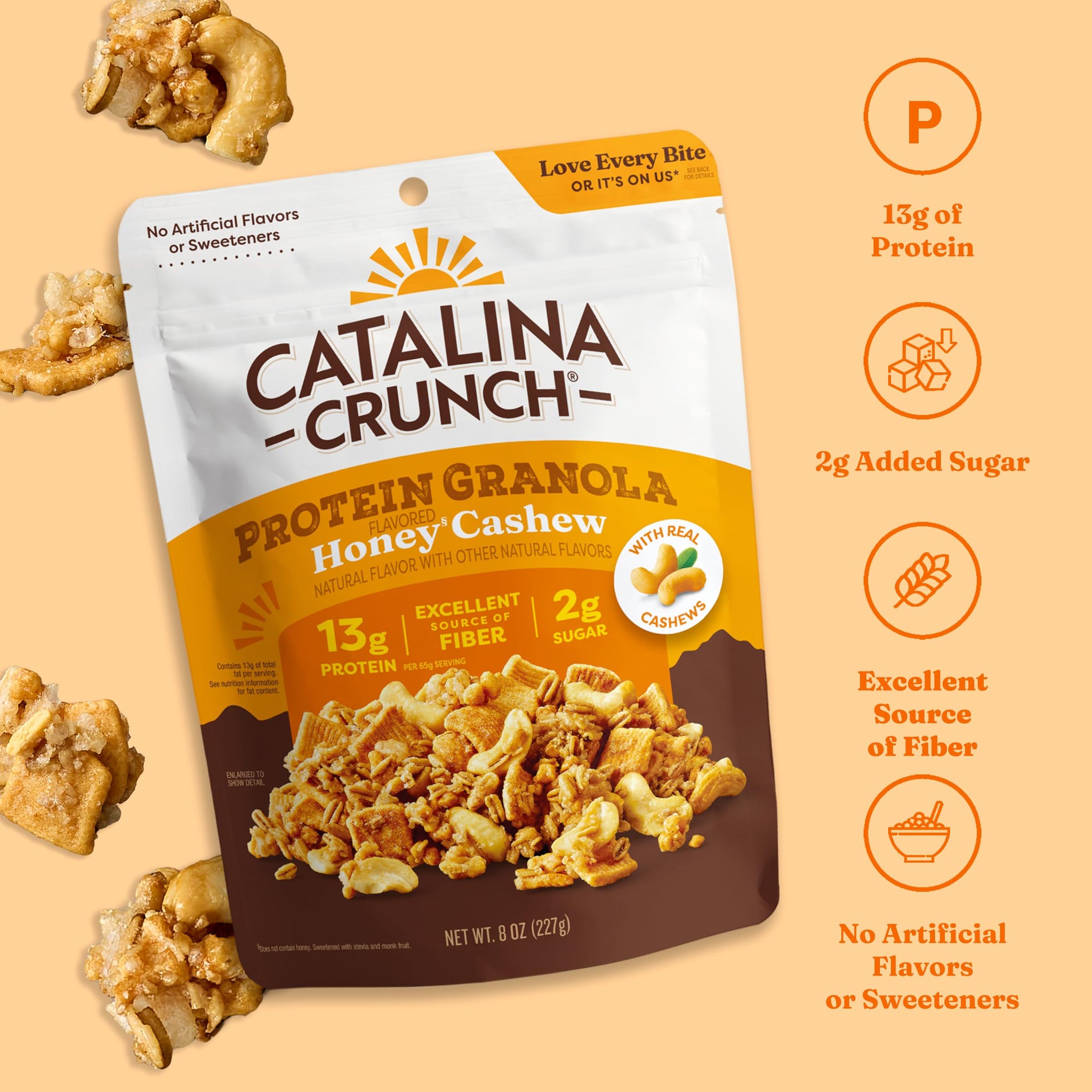 Catalina Crunch Protein Granola - Low Sugar Breakfast Cereal with 13g of Protein - Gluten Free, Keto Friendly - Honey Cashew - 8 oz. Bag (Pack of 1)