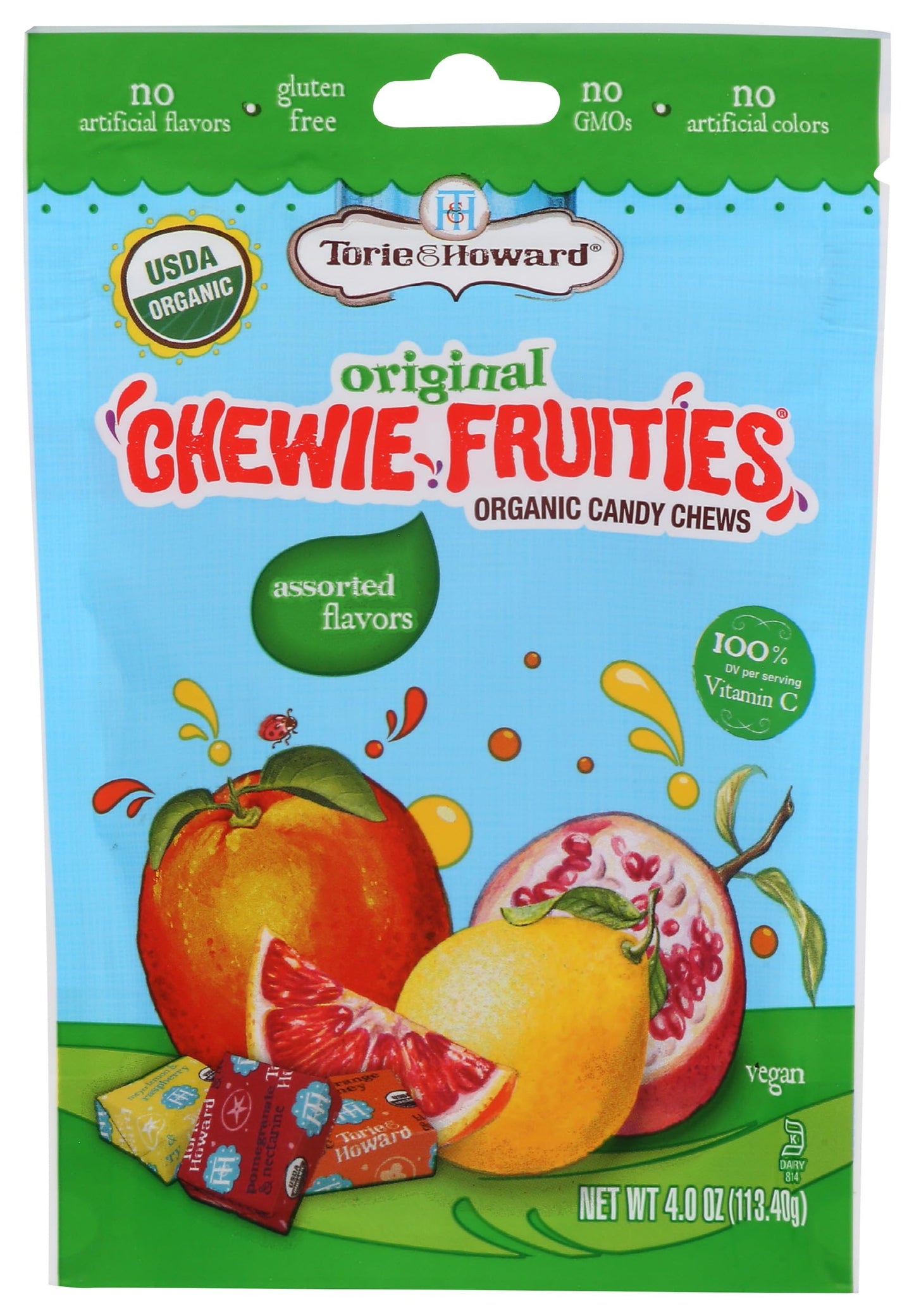 Torie & Howard Chewie Fruities Organic Candy Assorted Flavors, 4 Ounce Bag
