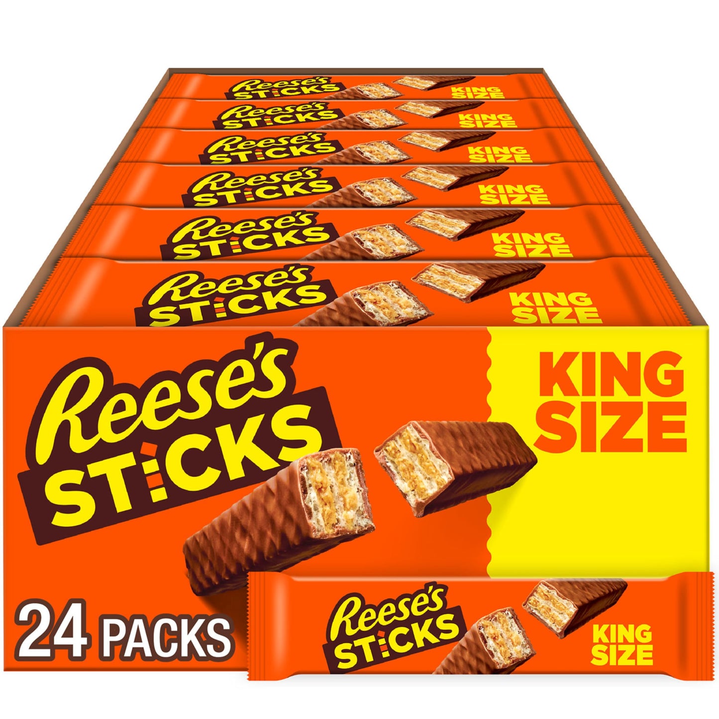 REESE'S STICKS Milk Chocolate Peanut Butter Wafer King Size, Candy Packs, 3 oz (24 Count)