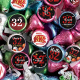 Happy 32nd Birthday Party Favor Labels Chocolate Kisses Candy Stickers - Thirty Two Years Old Birthday Round Candy Sticker Party Favors - Black