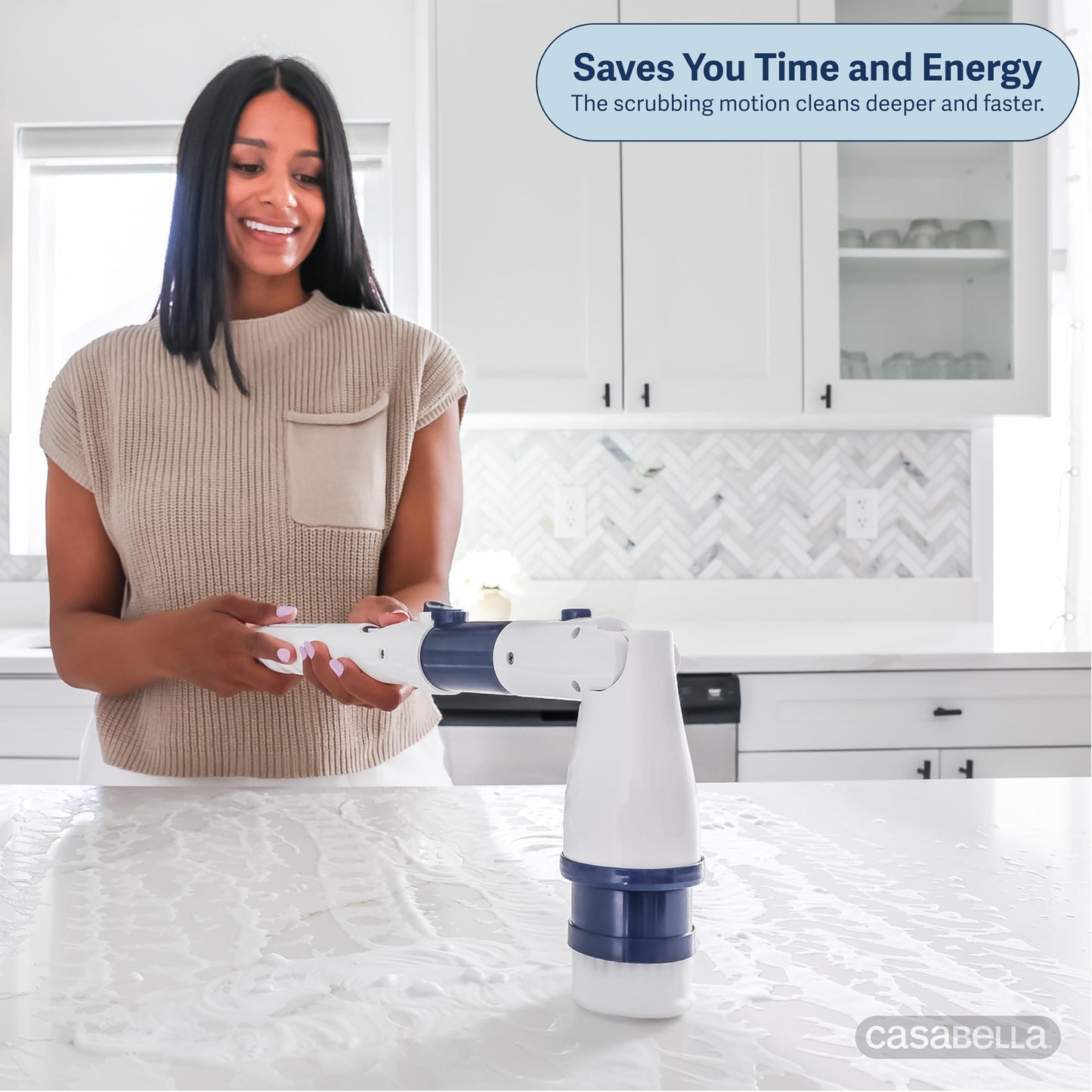 Casabella Power Spin Scrubber, Extendable to 47.5” - Cordless Electric Cleaner for Shower, Kitchen, Bathroom, Tile, Tub, Car, Deck - Rechargeable Spin