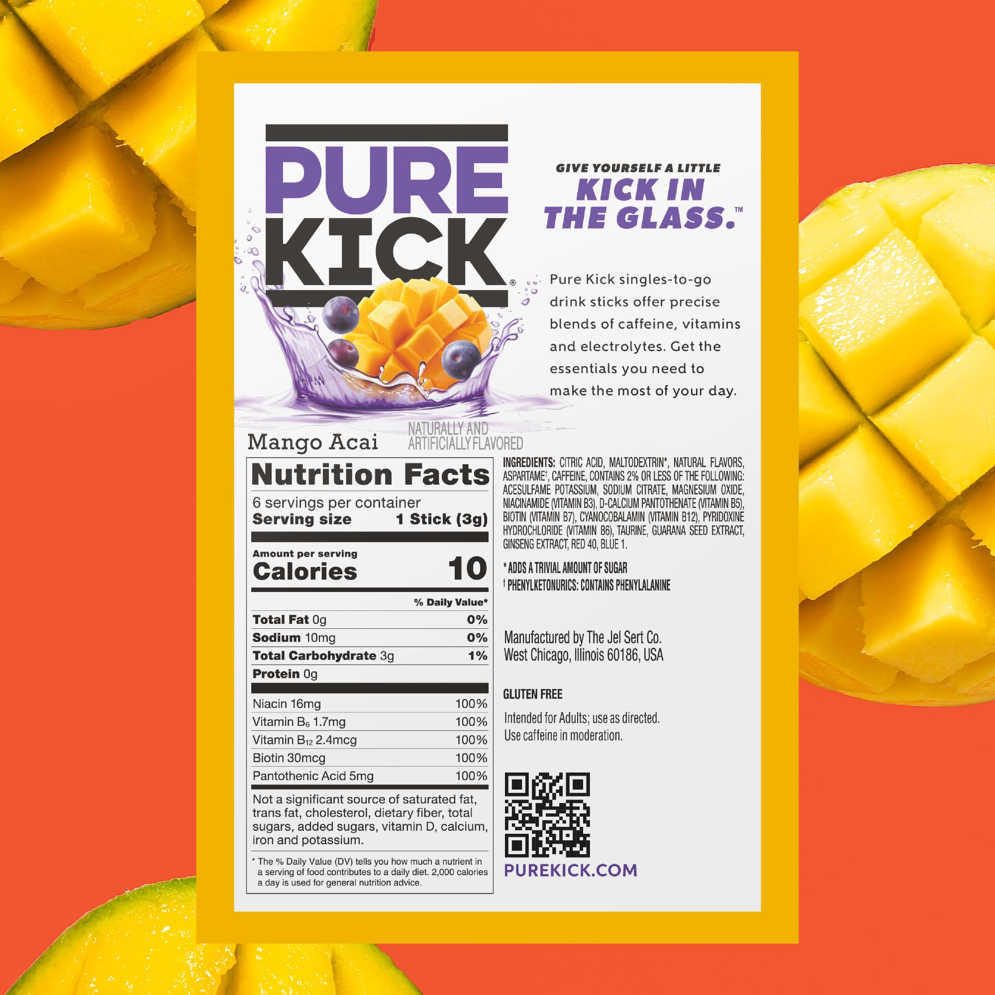 Pure Kick Energy Singles To Go Drink Mix, Mango Acai, 72 Packets