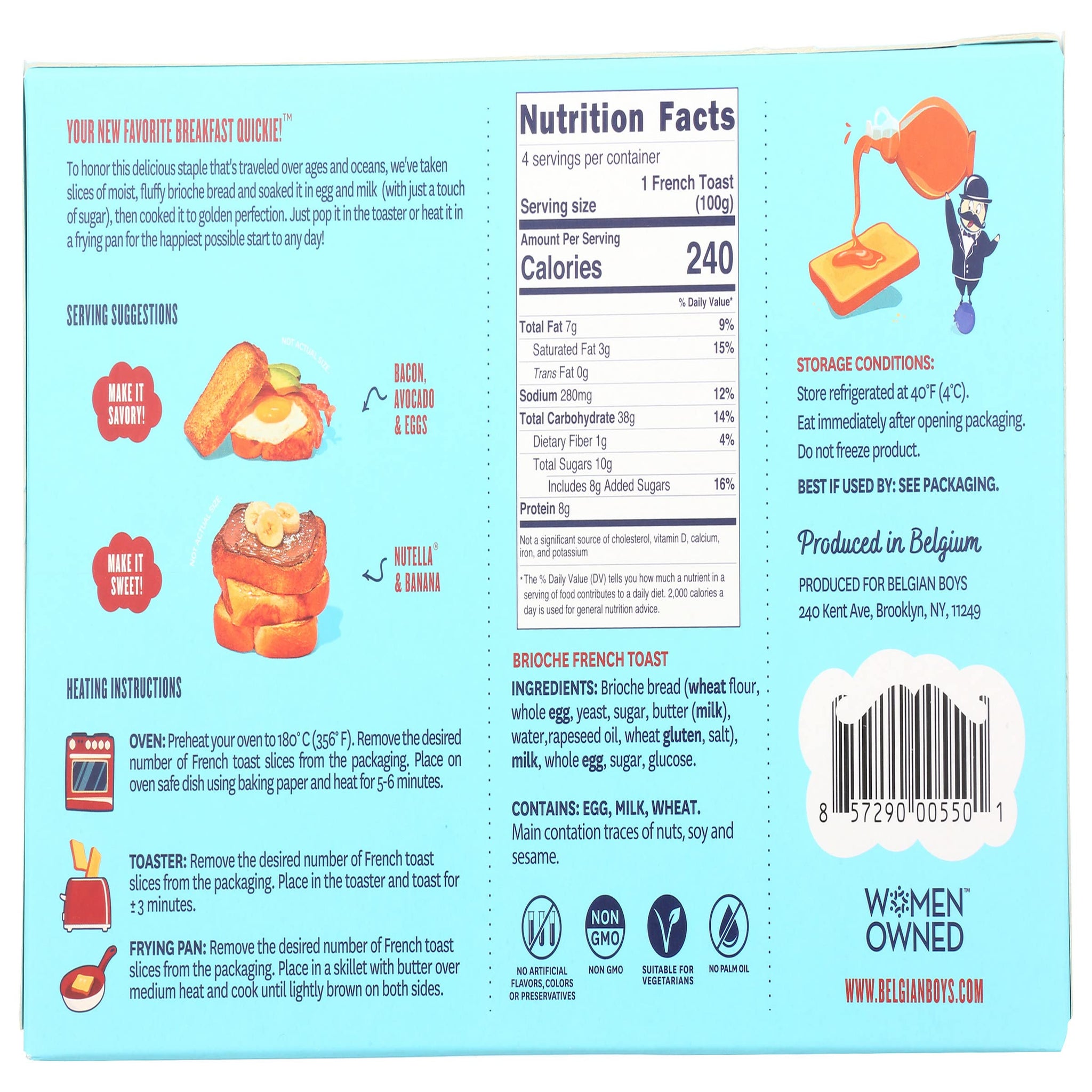 Belgian Boys Frozen Brioche French Toast, Made with Fluffy Brioche Bread, Ready to Eat Breakfast in Minutes, Non-GMO, Non-Artificial, No