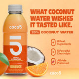 COCO5 Orange Coconut Water (12 Pack) - Natural Electrolyte Sports Hydration, 50% Less Sugar, Bold Orange Flavor, Non-GMO, Gluten Free - 16.9 fl oz