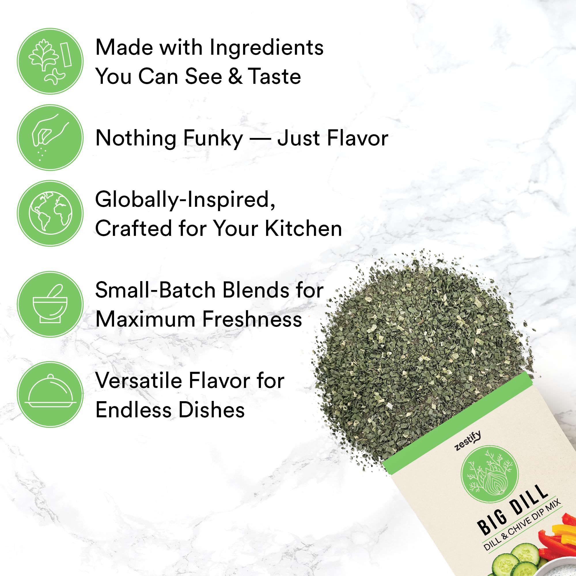 Zestify Big Dill - Dill & Chive Dip Mix | No Articial Ingredients, Anti-Caking Agents or Fillers | Just Add Sour Cream or Greek Yogurt (4x 0.7 oz