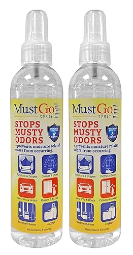 MustGo Spray Odor Eliminator - Controls, Removes and Prevents Damp, Musty Smells - 2 x 8 Ounces