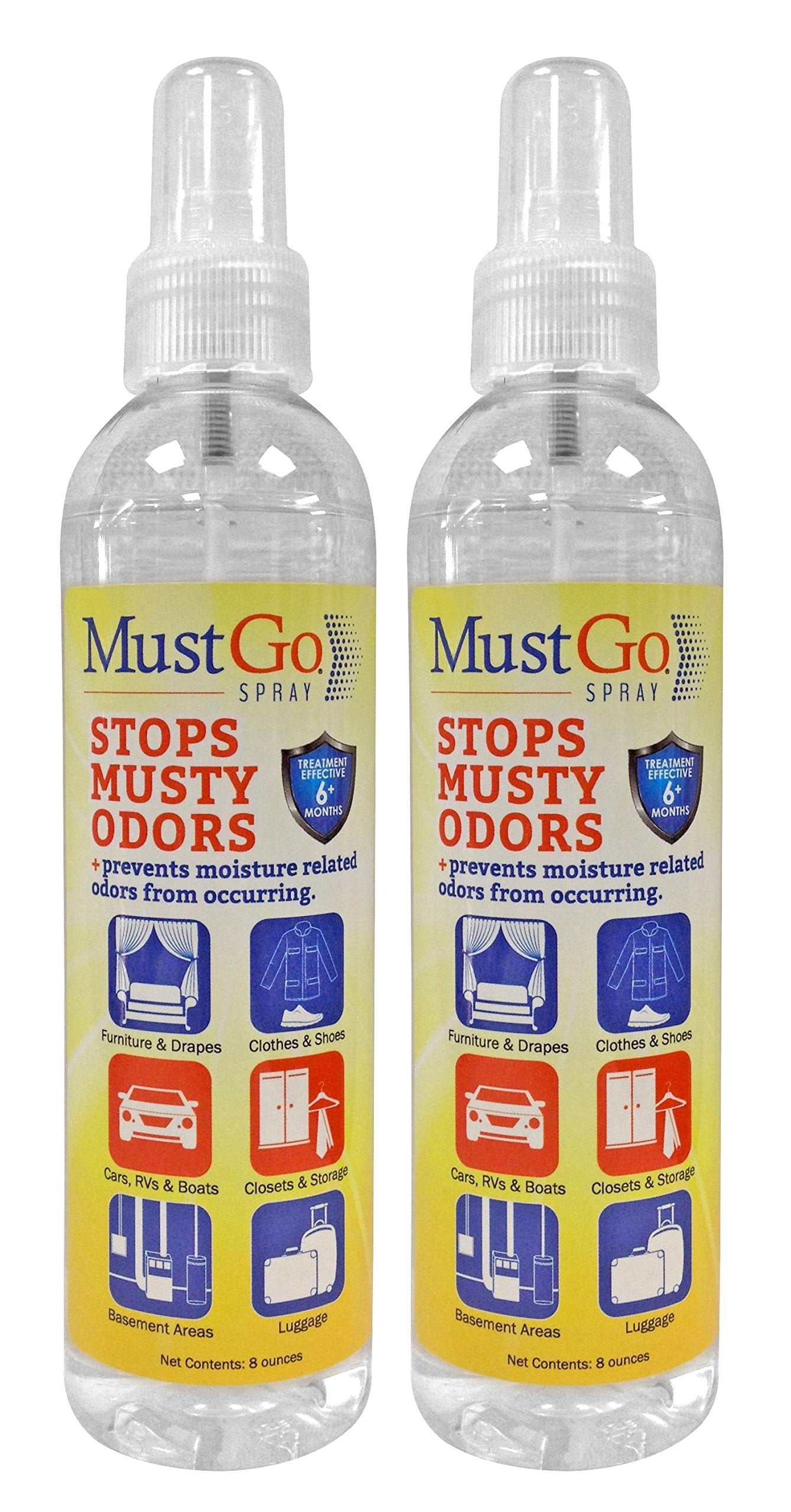 MustGo Spray Odor Eliminator - Controls, Removes and Prevents Damp, Musty Smells - 2 x 8 Ounces