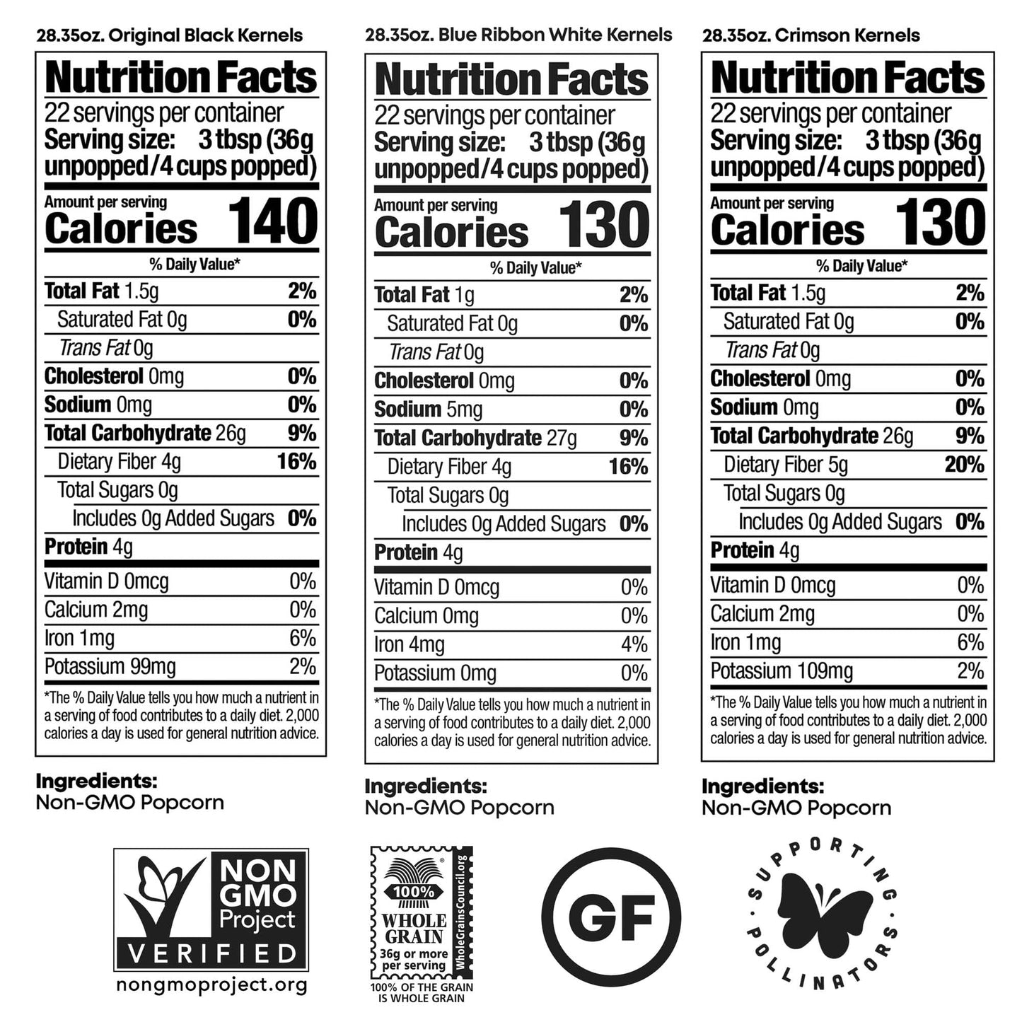 Black Jewell Gourmet Popcorn Kernels, Variety Pack with Original Black, Blue Ribbon White, and Crimson (Pack of 3)