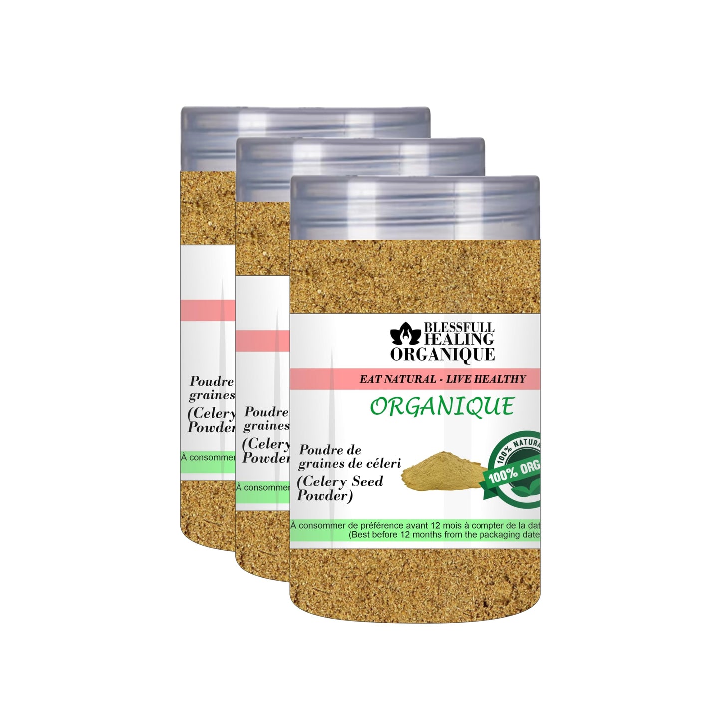 Blessfull Healing Organic Celery Seed Powder 100 Gram (3.52 oz) Each (Pack Of 3) = 300 Grams, Vegan