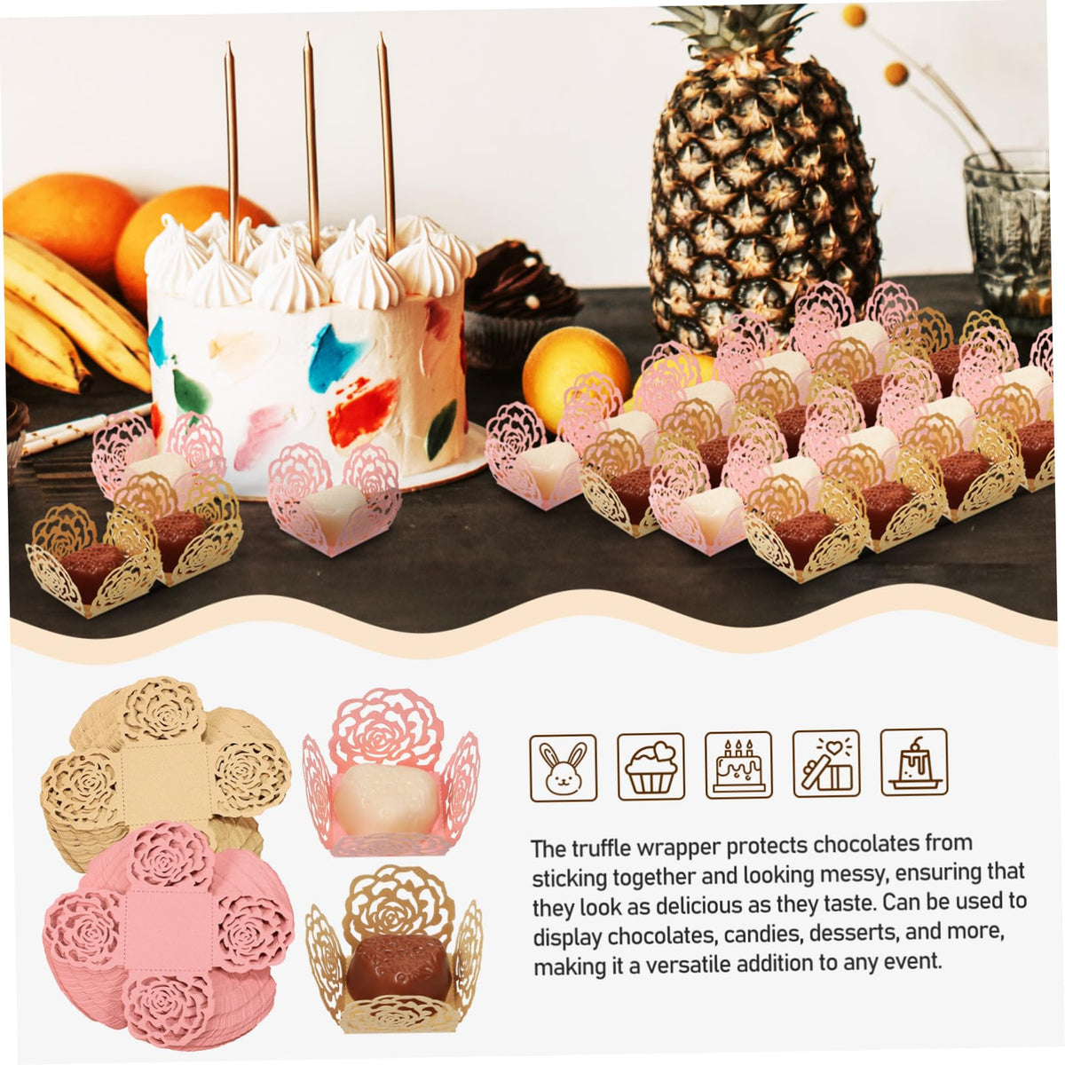 MUCKLILY 100pcs Chocolate Truffle Wrappers Hollow Design Elegant Cupcake Liners for Weddings Birthdays and Parties Combination