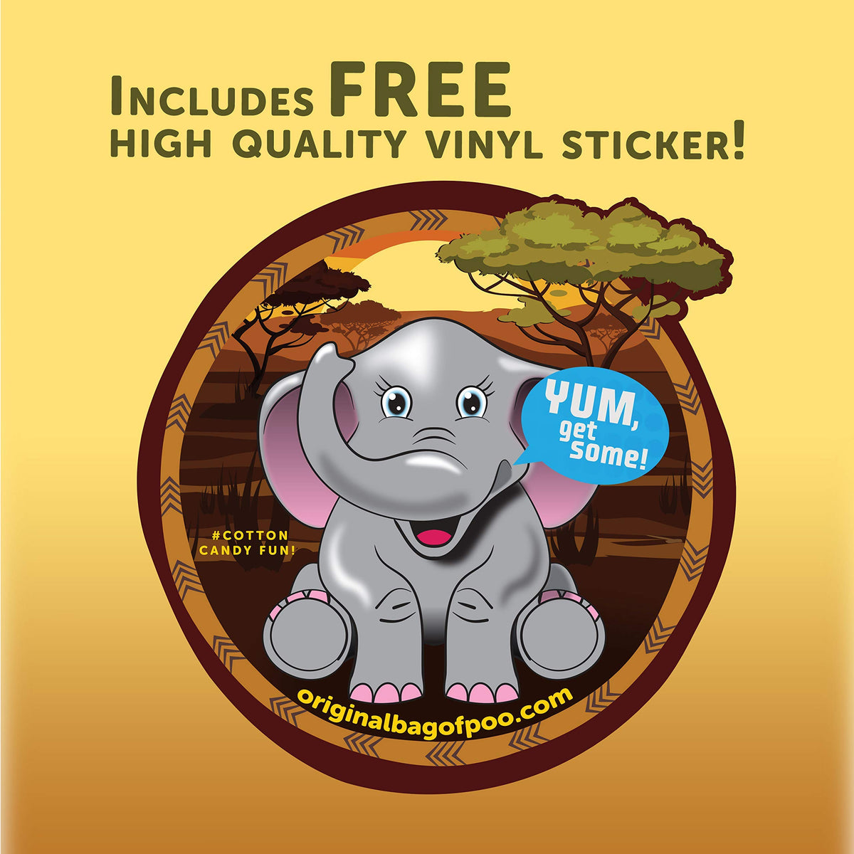 The Original Bag of Poo®, Elephant Poo (Strawberry Flavor Cotton Candy) Novelty Poop Gag Gift. Free sticker inside.