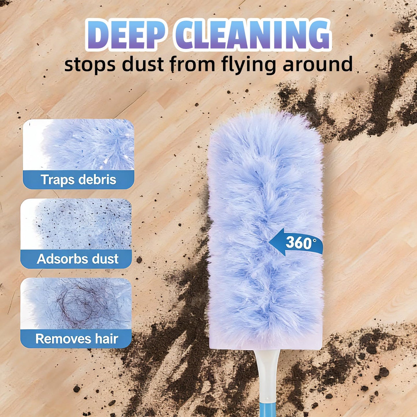 360° Duster Refills Compatible for Swiffer Duster, 20-Pack Heavy Duty Dusting Kit with 1 Extended Handle 3FT + 1 Short Handle, Multi-Surface Cleaning