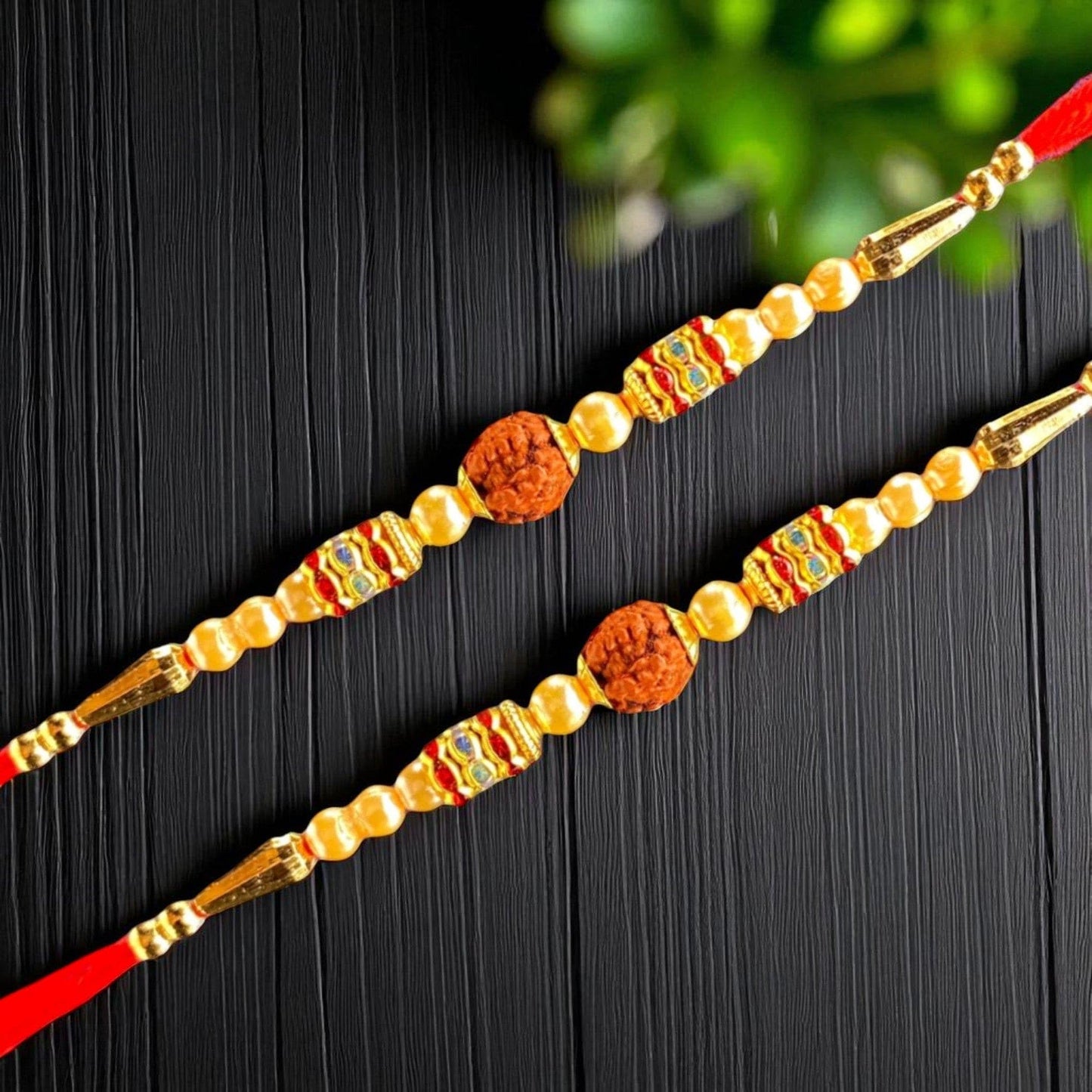 LoveNspire Rakhi Gift Hamper Rakhi for Brother with Gift Set - Set of 2 Rudraksha Rakhi with Haldi Kumkum Holder Roli Chawal - Raksha Bandhan Bracelet