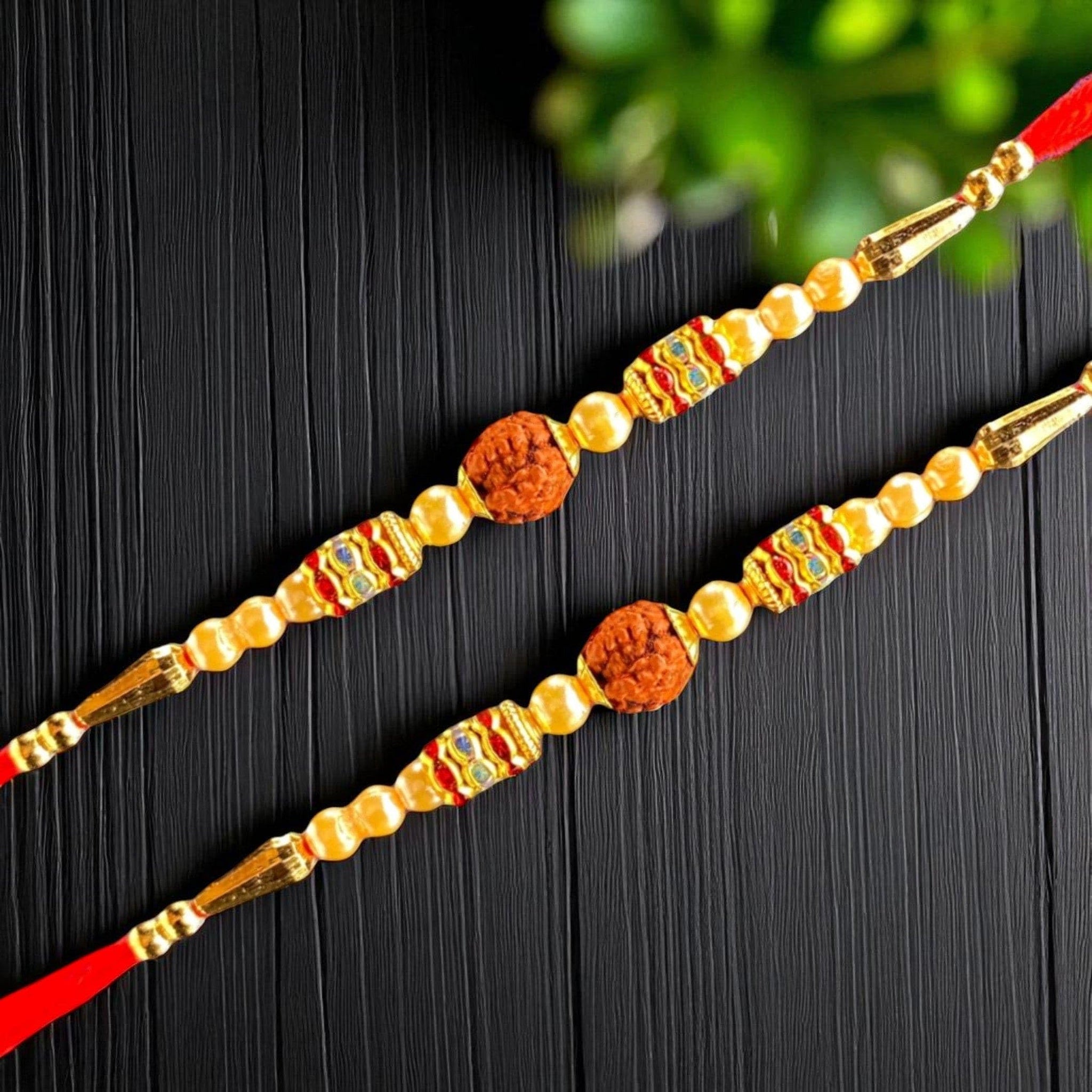 LoveNspire Rakhi Gift Hamper Rakhi for Brother with Gift Set - Set of 2 Rudraksha Rakhi with Haldi Kumkum Holder Roli Chawal - Raksha Bandhan Bracelet
