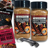 Blackstone Pineapple Sriracha Seasoning - Gourmet Griddle Premium Barbecue Rub 2 Pk (13.8 oz) + BBQ Masters & Opener (4 Items)!