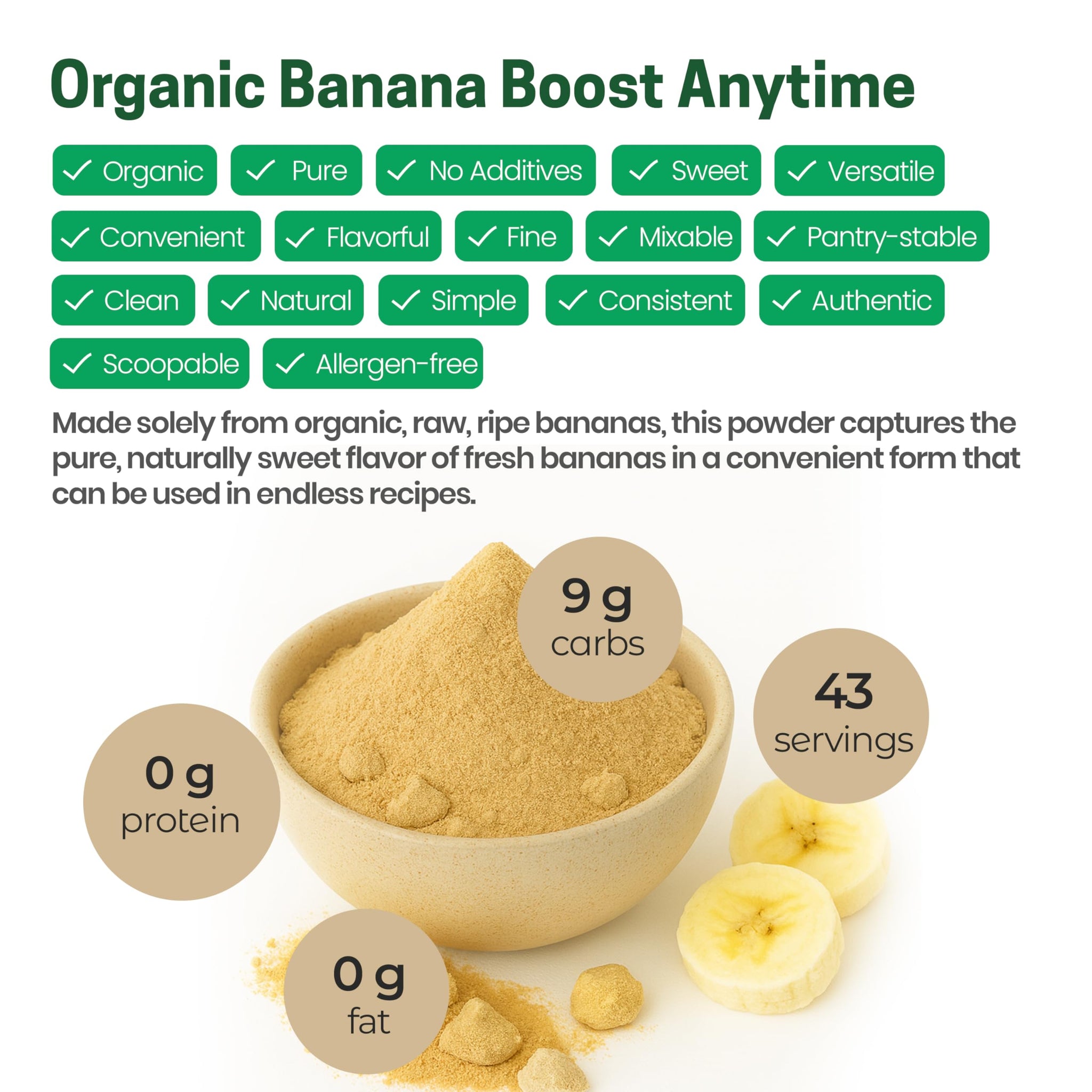 Z Natural Foods Organic Banana Powder, Fiber Supplement for Glowing Skin and Enhanced Immunity, Great in Juice, Smoothies, and Recipes, Non-GMO