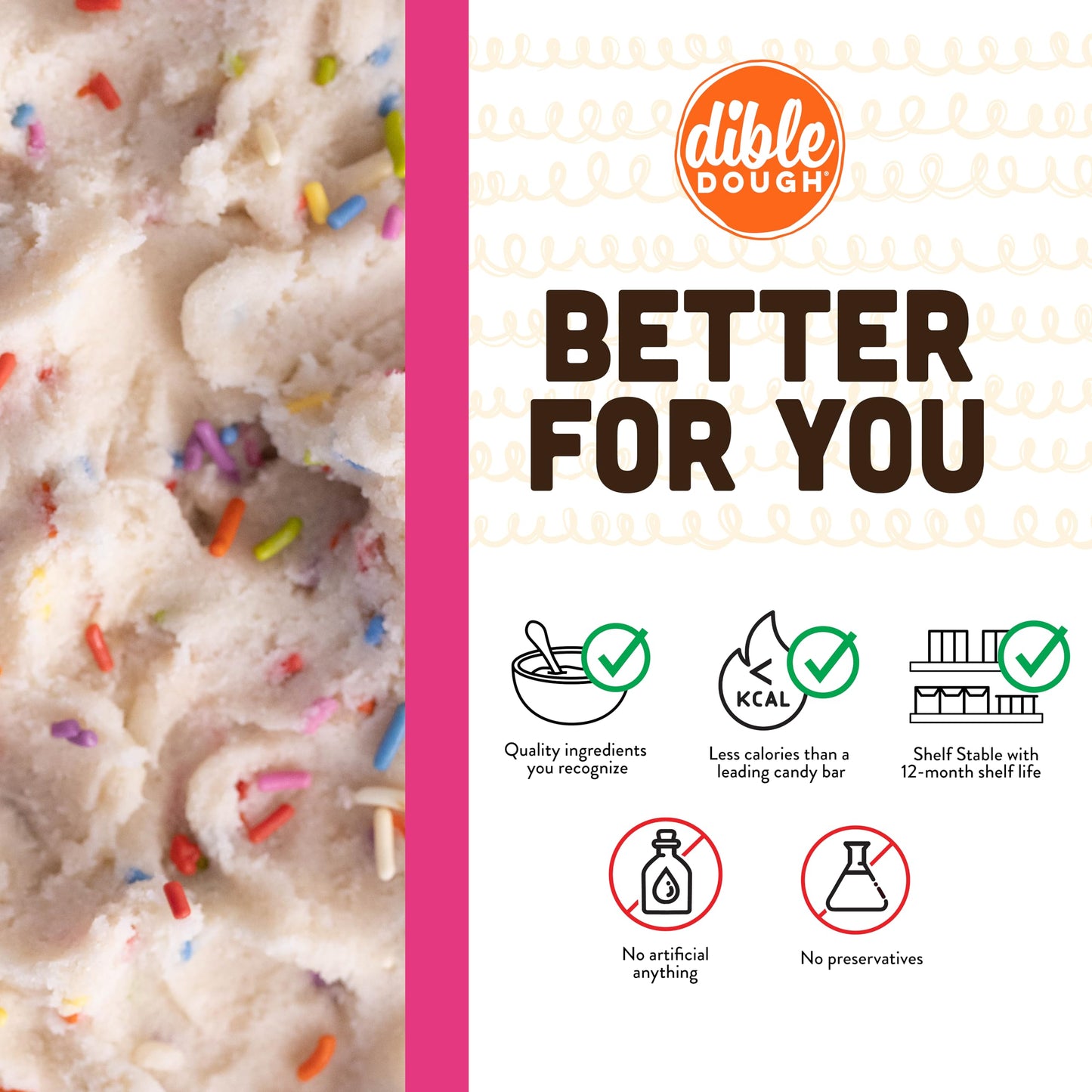 Dible Dough Edible Cookie Dough Bars, All Natural Ingredients, Low Calorie Healthy Snacks - 180 Calories per Serving, Non-refrigerated Snack Bars