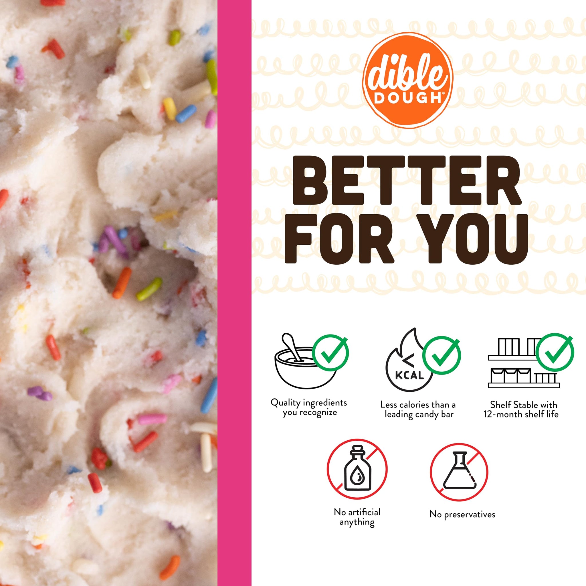 Dible Dough Edible Cookie Dough Bars, All Natural Ingredients, Low Calorie Healthy Snacks - 180 Calories per Serving, Non-refrigerated Snack Bars