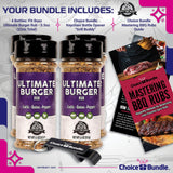 Pit Boss Ultimate Burger Premium BBQ Barbecue Mixed Seasoning Spice & Rub 4 pk Choice Bundle (22 oz) + Guide & Keychain Bottle Opener (6 Items)!
