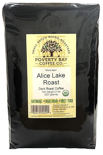 POVERTY BAY COFFEE CO. Alice Lake USDA Certified Organic Dark Roast Coffee Beans, 2lb Bag