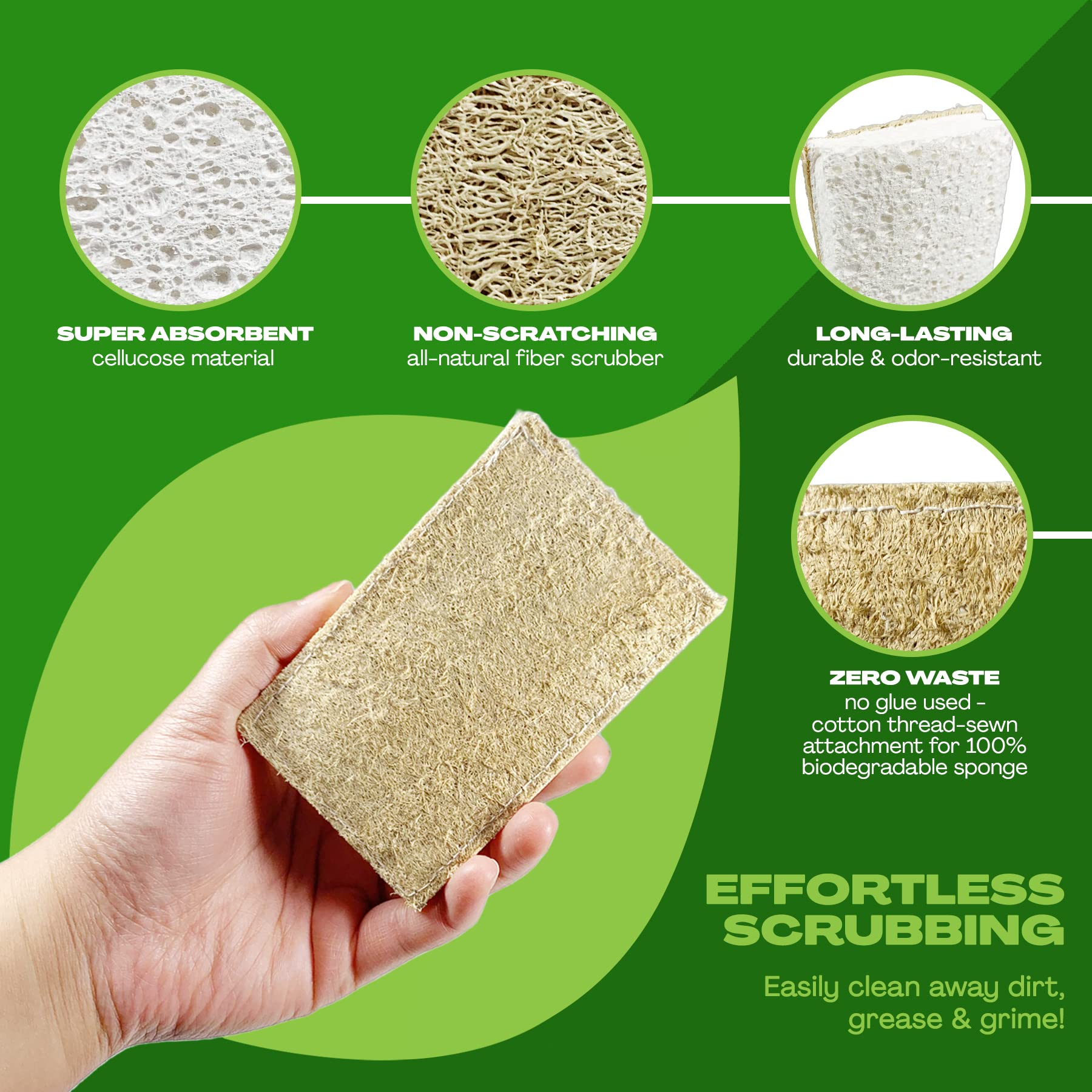 June Lily Natural Kitchen Dish Sponge Vegan Plant-Based for Dish Washing Home Cleaning - Each Pack Contains 2 Sponges (1 Pack)