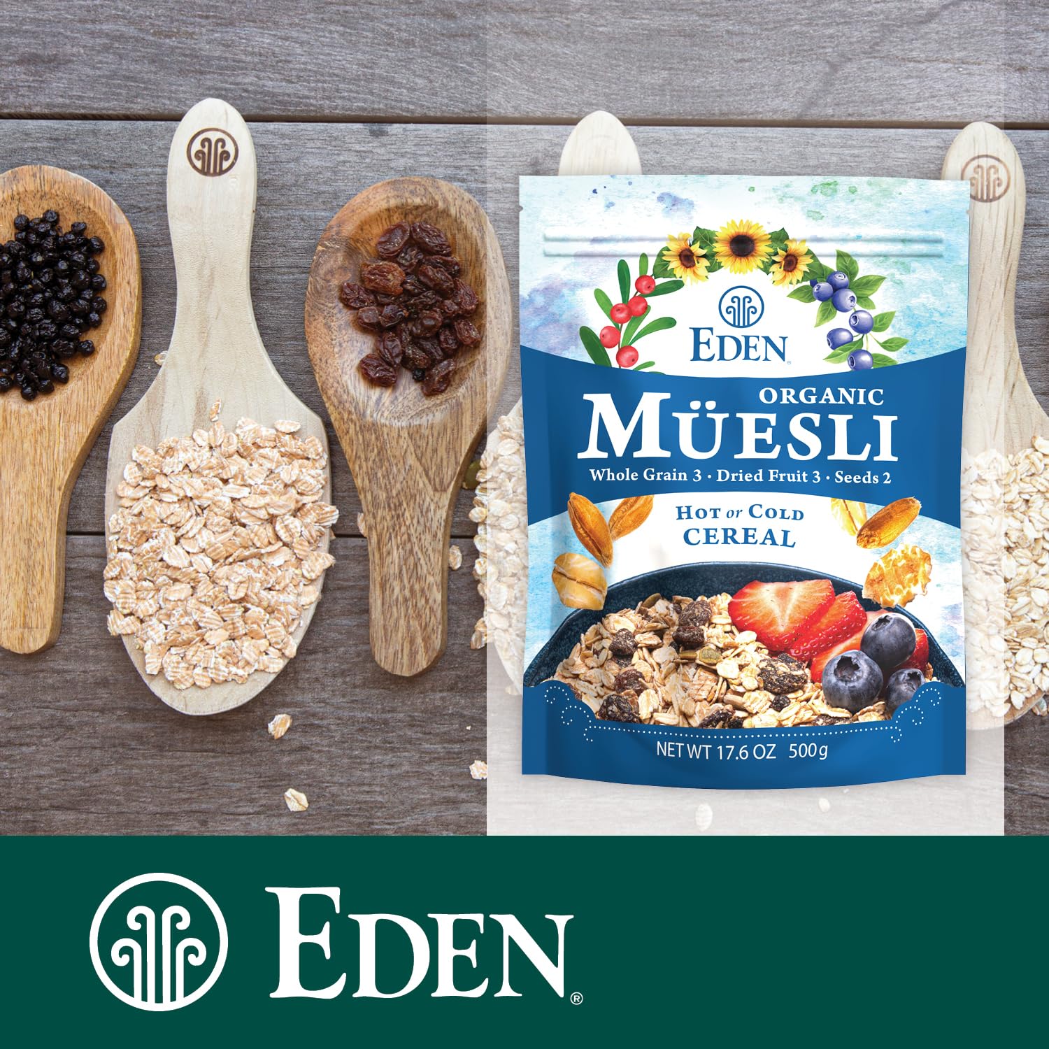Eden Organic Muesli Cereal, Eat Hot or Cold, Oat, Rye, Wheat, and Spelt Flakes, Raisins, Cranberries, Wild Blueberries, Pumpkin and Sunflower Seeds