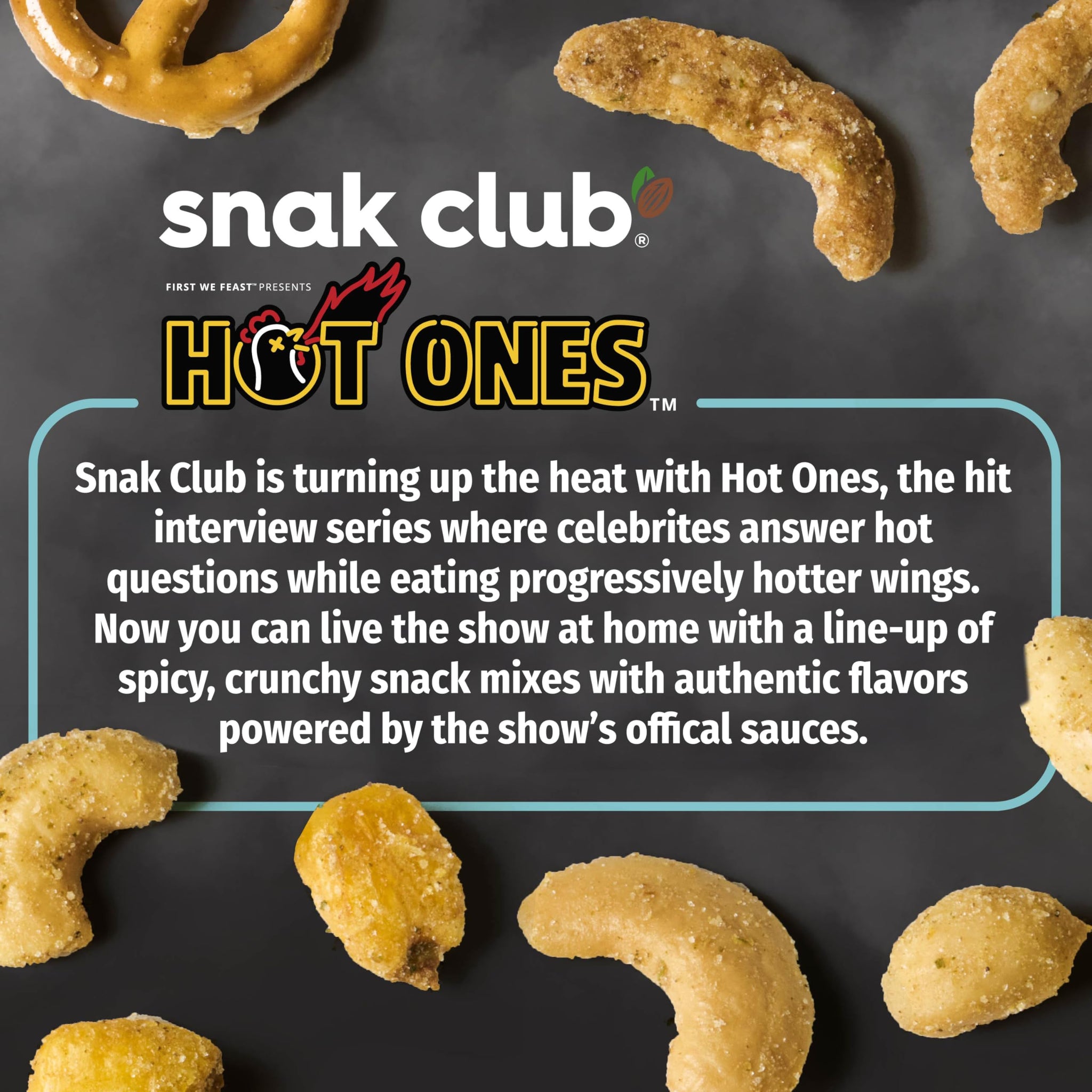 Snak Club x Hot Ones Smoky Sweet Snack Mix, Spicy Snacks with Peanuts, Pretzels, Sesame Sticks, Toasted Corn & Cashews, Inspired by Hot Ones Hot