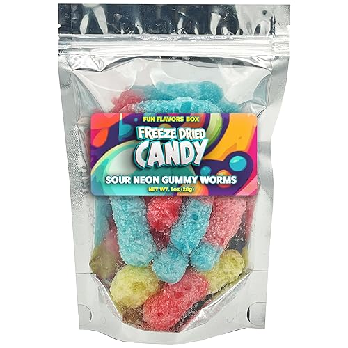 Freeze Dried Candy Sour Gummy Worms Variety Pack - Crunchy Candy Snack - Space Theme Party Favor Gift Idea,1oz
